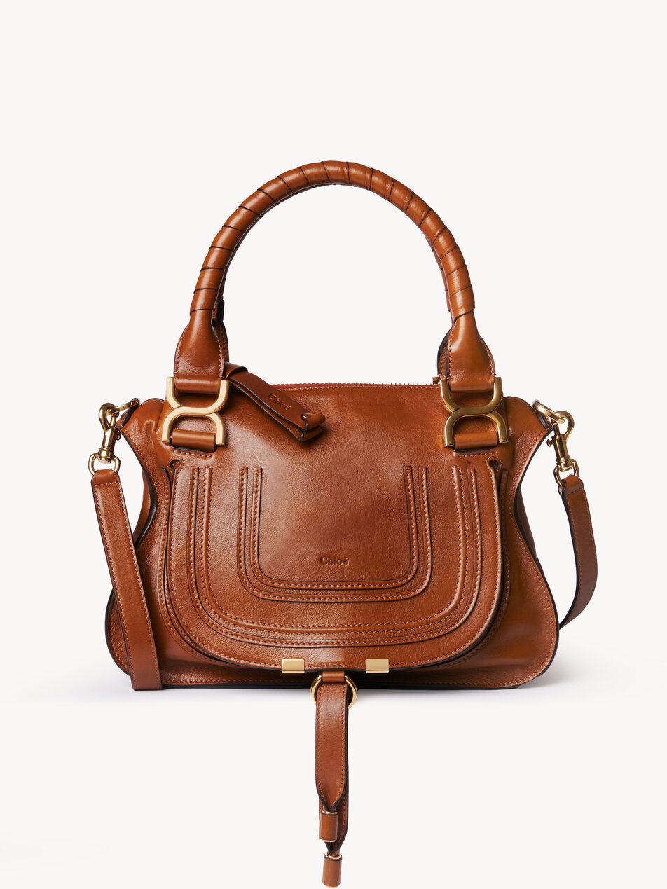 CHLOE Small Marcie bag in shiny leather Clay Brown