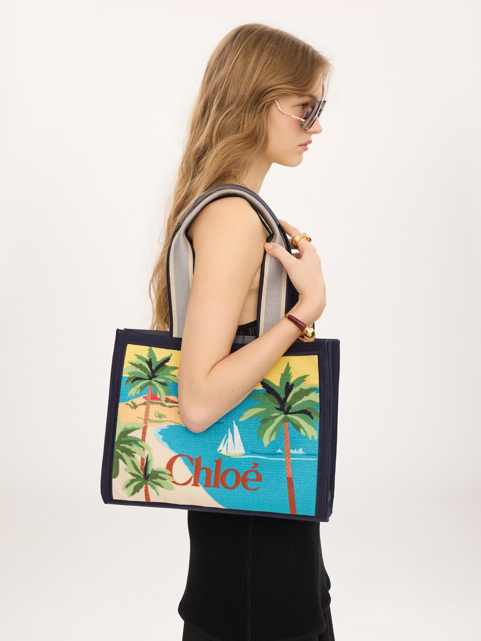 CHLOE Soleil tote bag in embroidered canvas Cosmic Blue