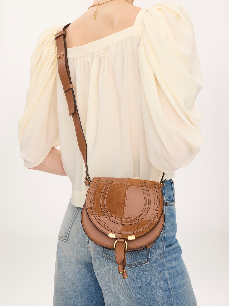CHLOE Small Marcie saddle bag in grained & suede leather Dusty Tan
