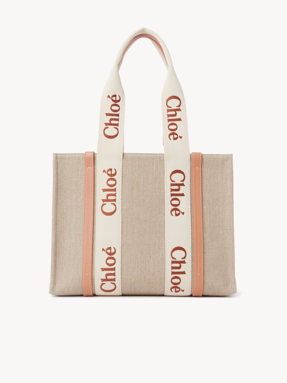 CHLOE Woody tote bag in linen Wooden Orange