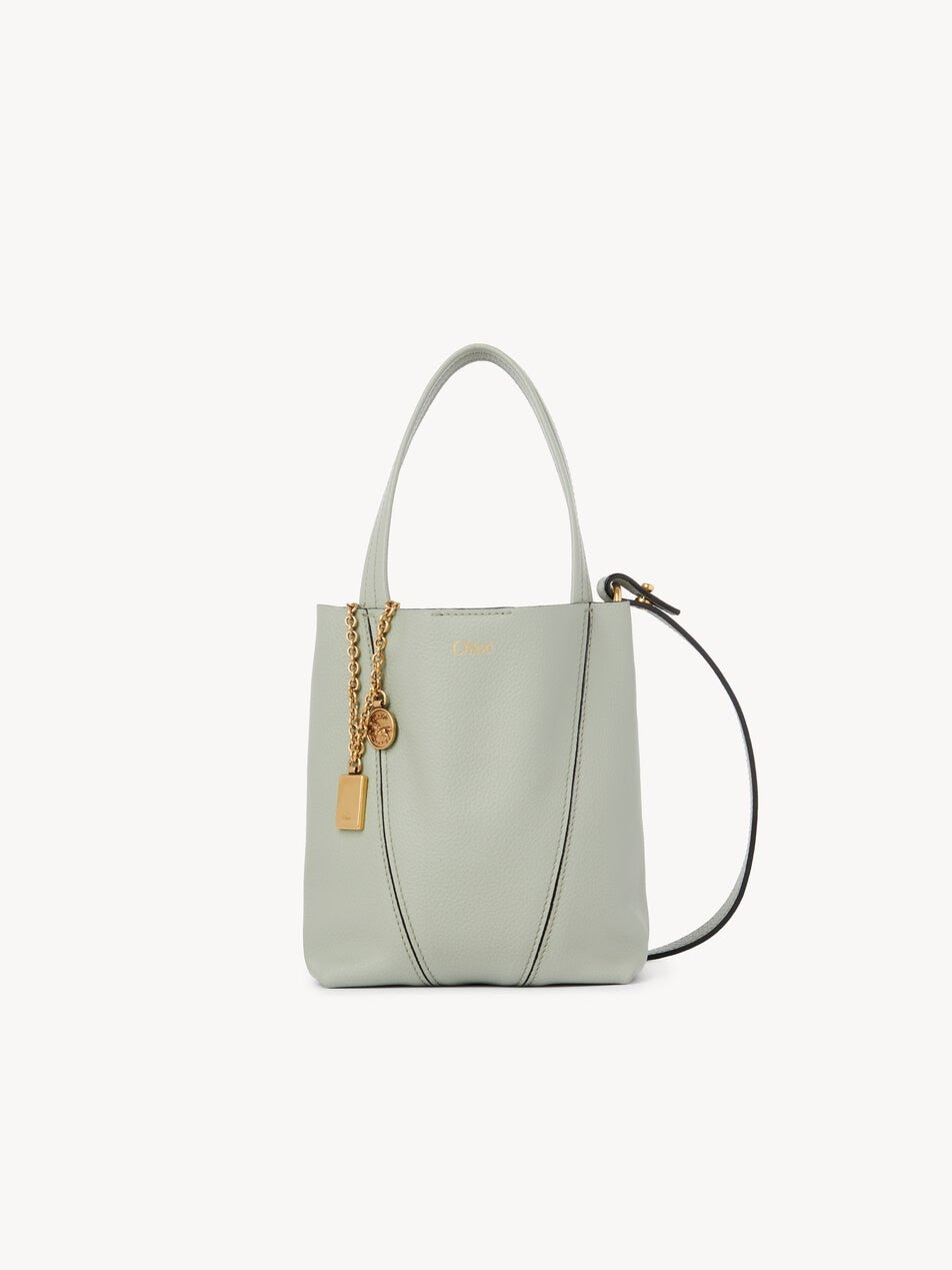 CHLOE Small Chloé Spin tote bag in grained leather Sea Grass