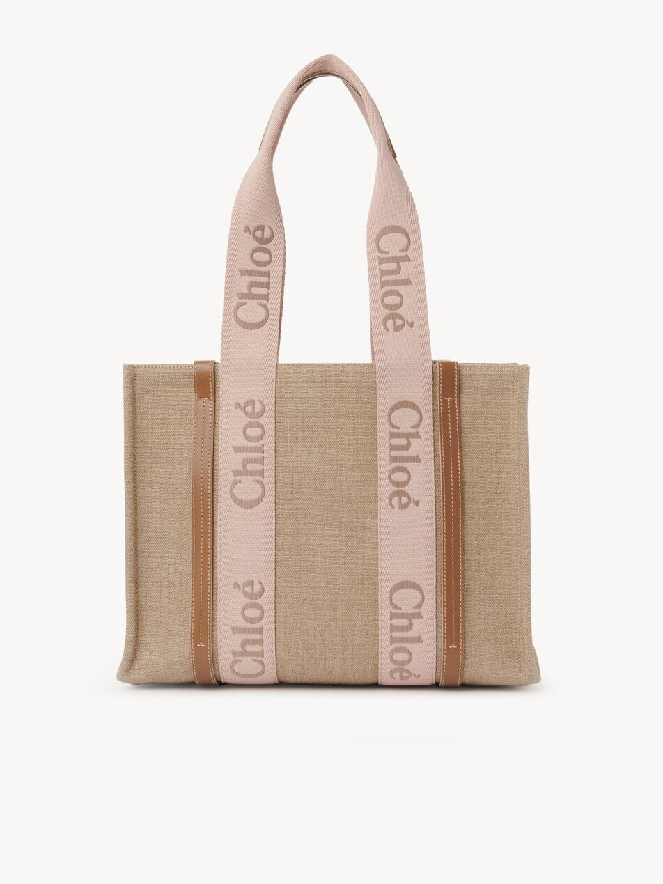 CHLOE Woody tote bag in linen Blushy Beige