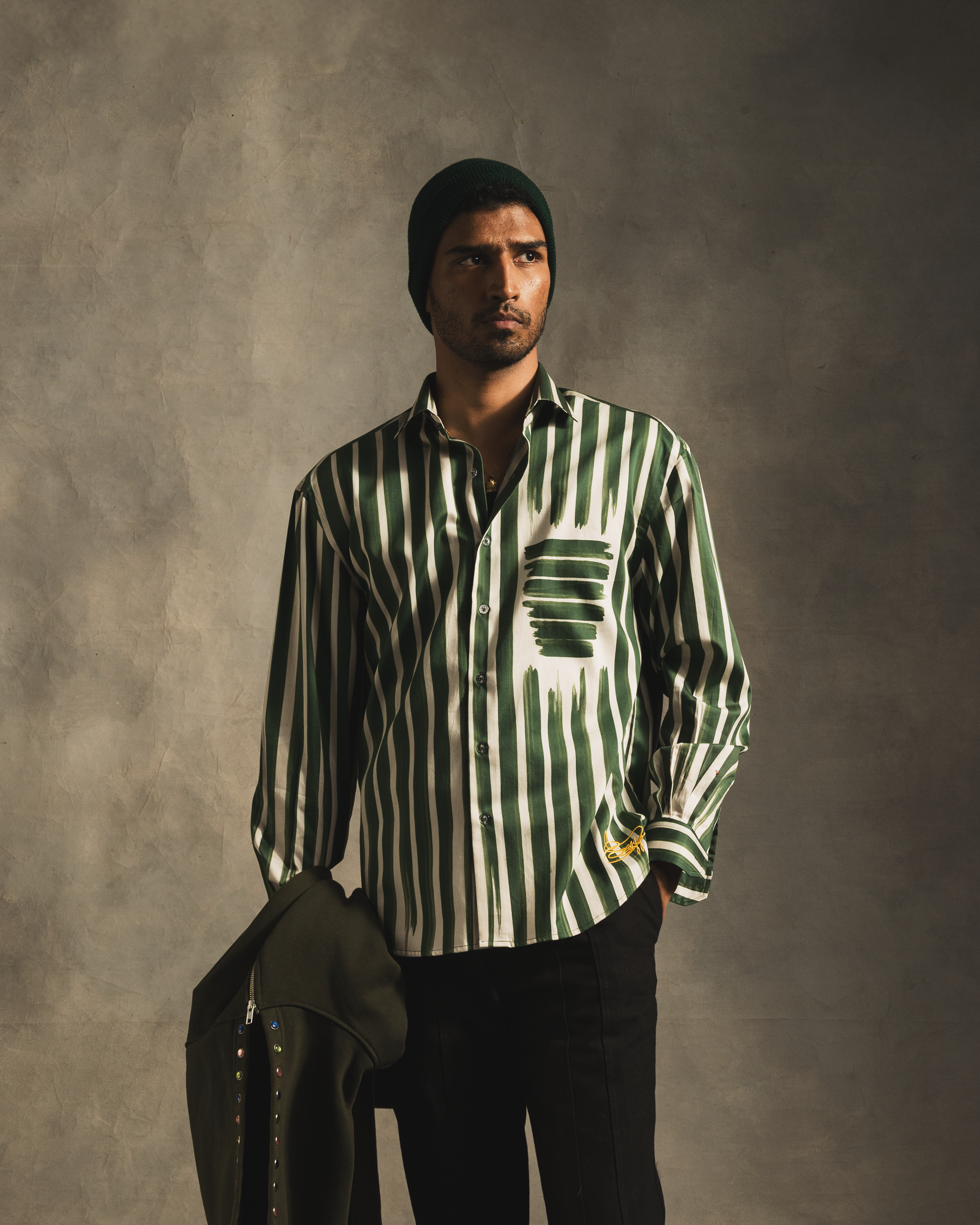 Fake Stripe Shirt In Green