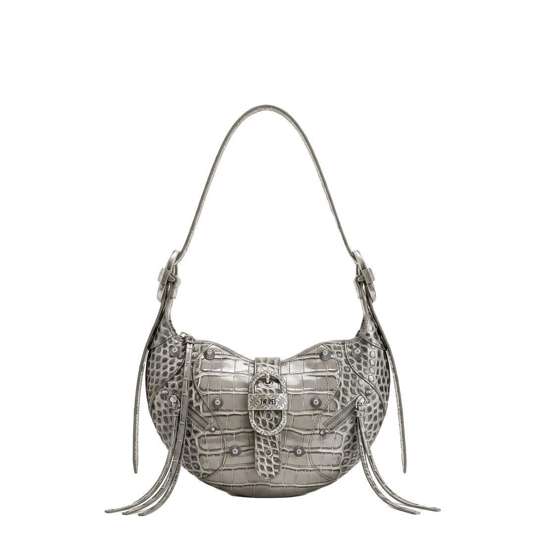 JW PEI Tessa Studded Shoulder Bag - Cement Grey Croc