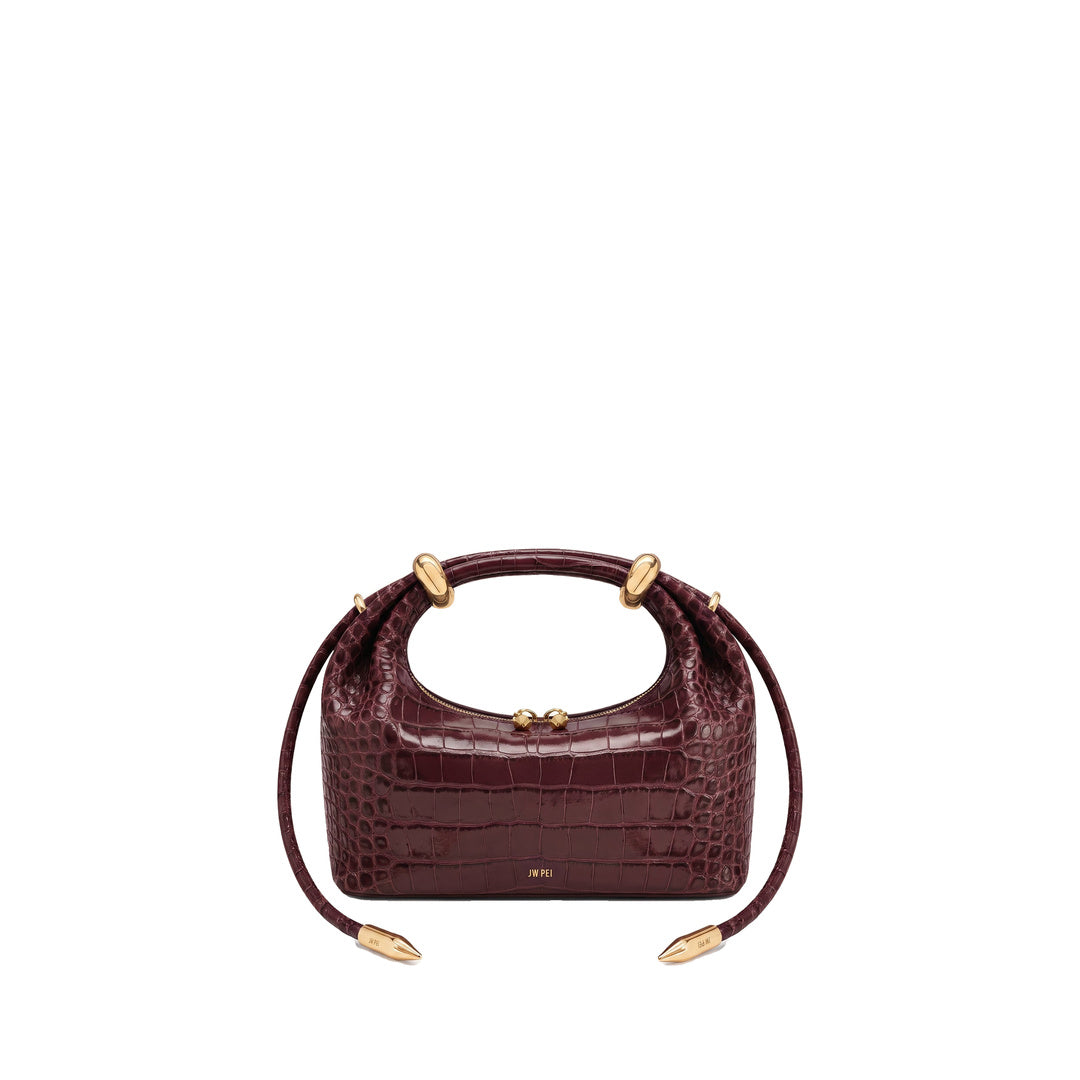 JW PEI Ellie Metal Ring Embellished Top Handle Bag - Deep Burgundy Croc