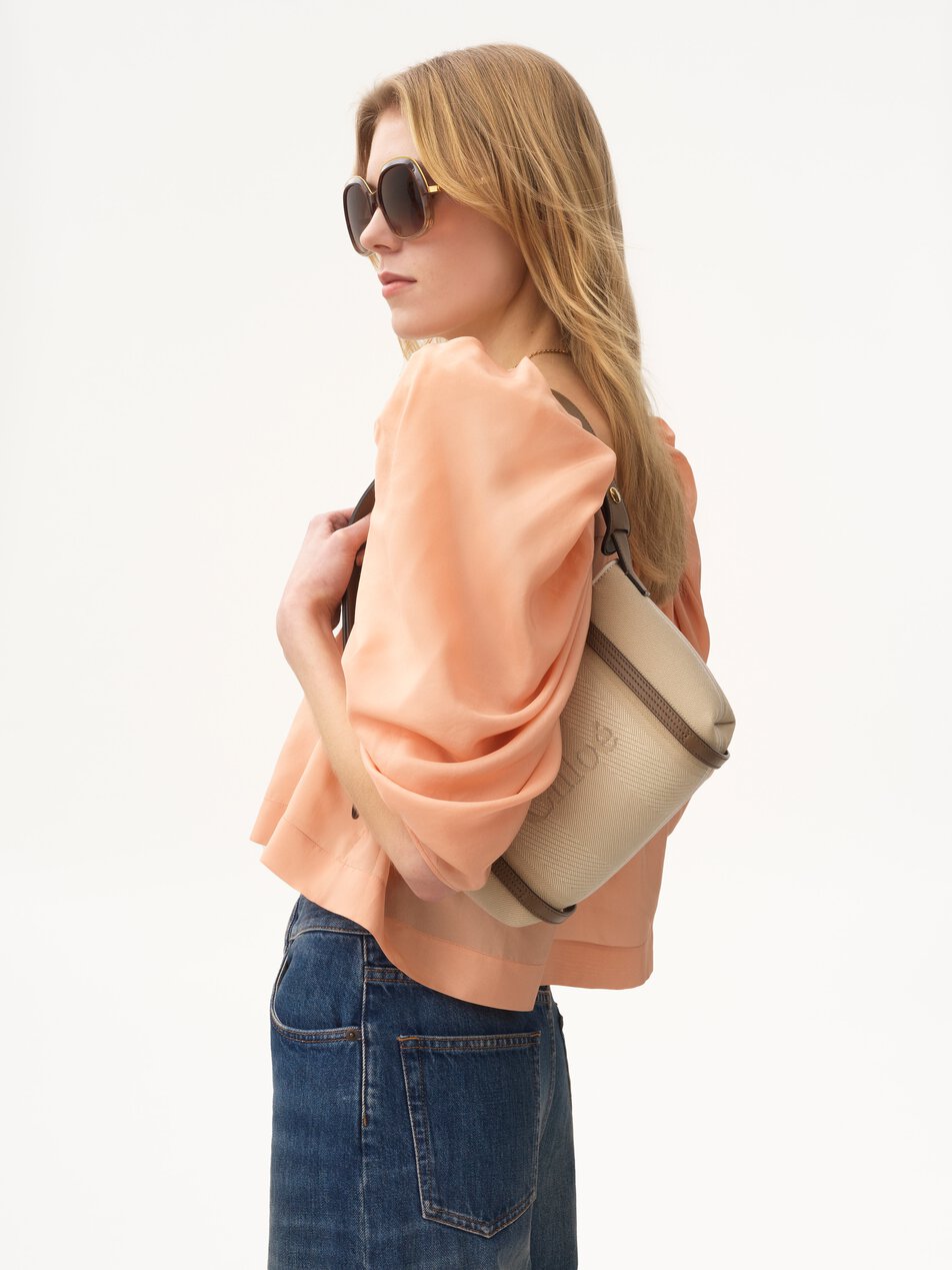 CHLOE Carry shoulder bag in canvas Vegetal Beige