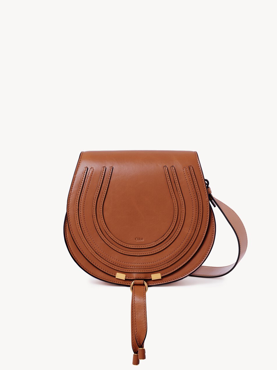 CHLOE Marcie saddle bag in shiny leather Clay Brown