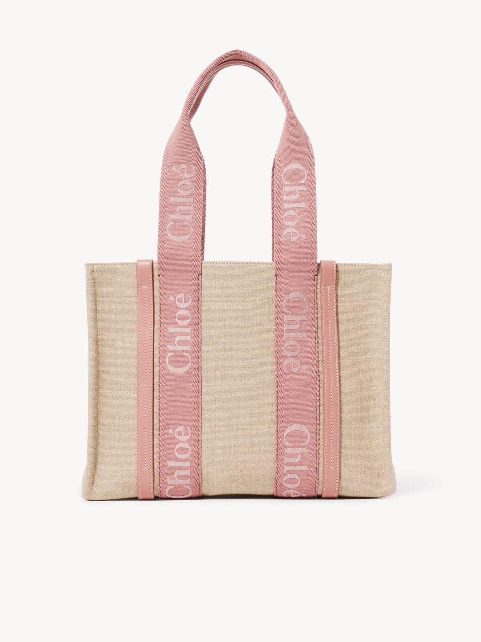 CHLOE Woody tote bag in linen Nougat