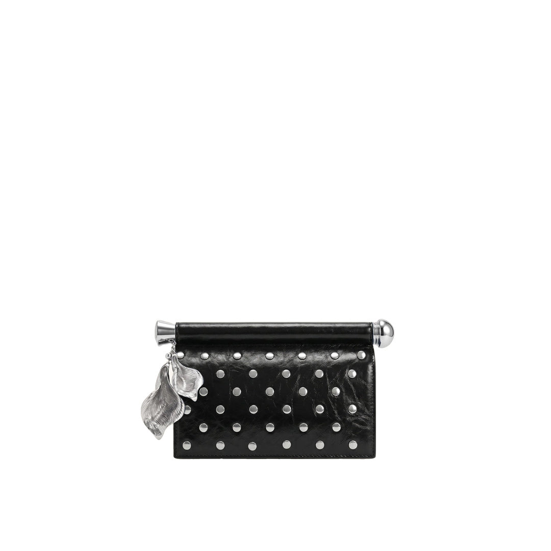 JW PEI Holly Studded Metal Pendant Embellished Clutch - Ink Black