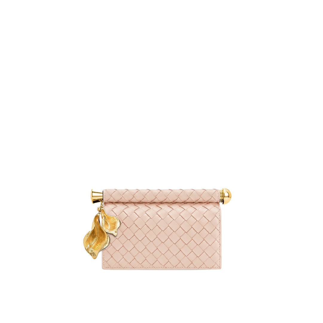 JW PEI Holly Woven Metal Pendant Embellished Clutch - Nude Pink