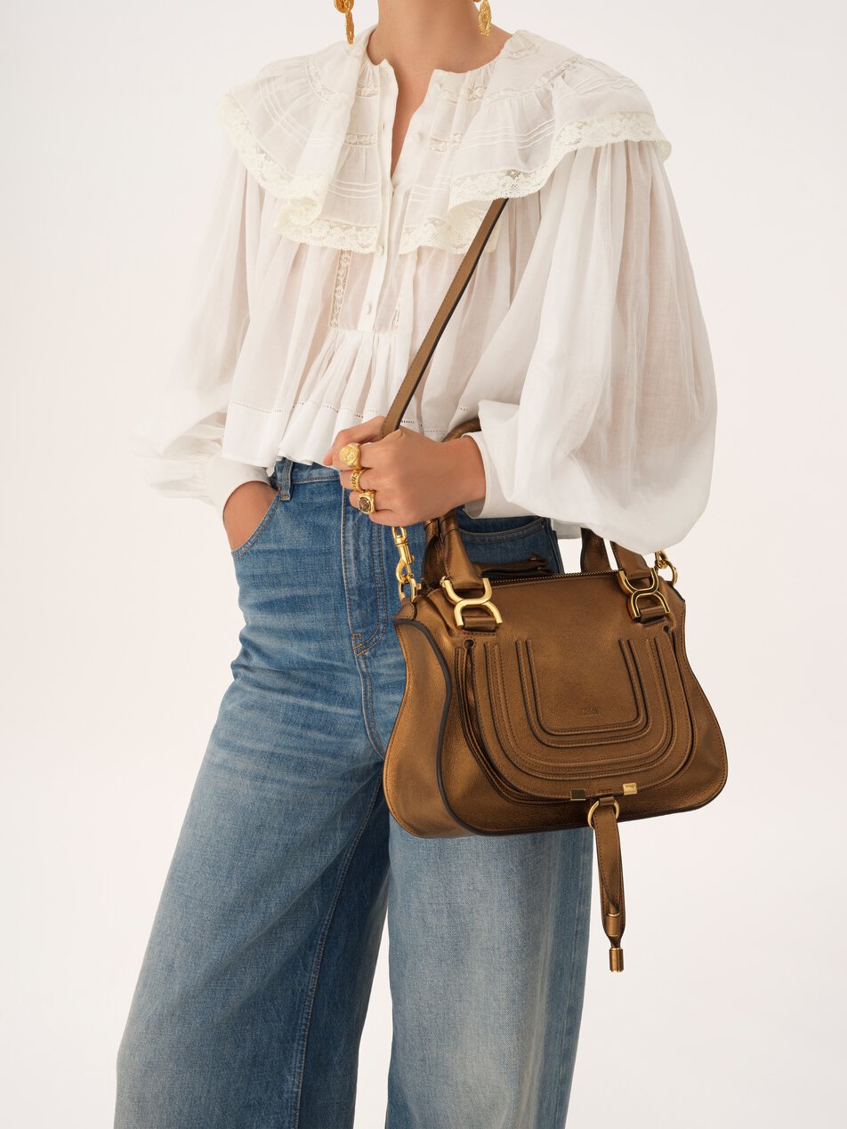 CHLOE Small Marcie bag in metallized leather Golden Brown