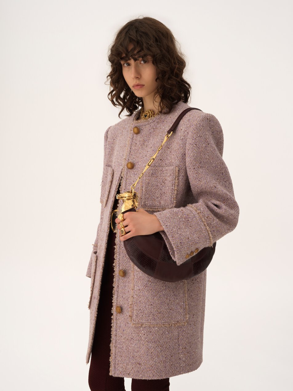 CHLOE Chain Horse shoulder bag in grained leather & snakeskin Perfect Plum