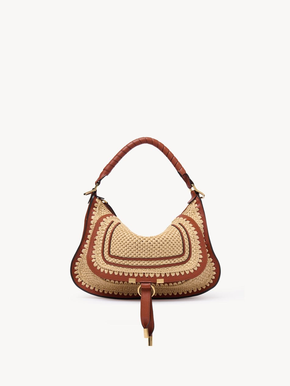CHLOE Small Marcie shoulder bag in raffia-effect Clay Brown