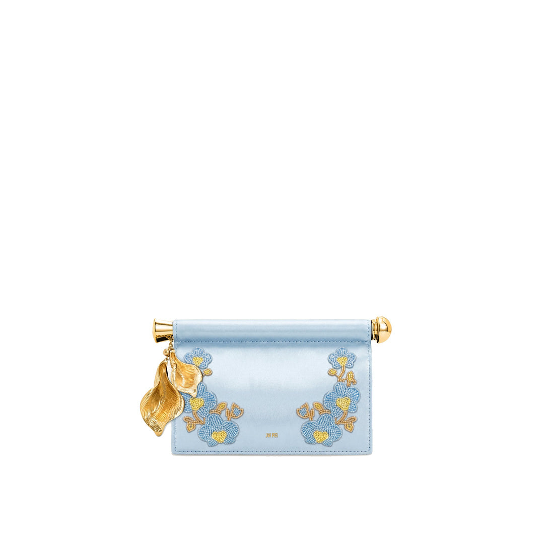JW PEI Holly Beaded Orchid Metal Pendant Embellished Clutch - Light Blue
