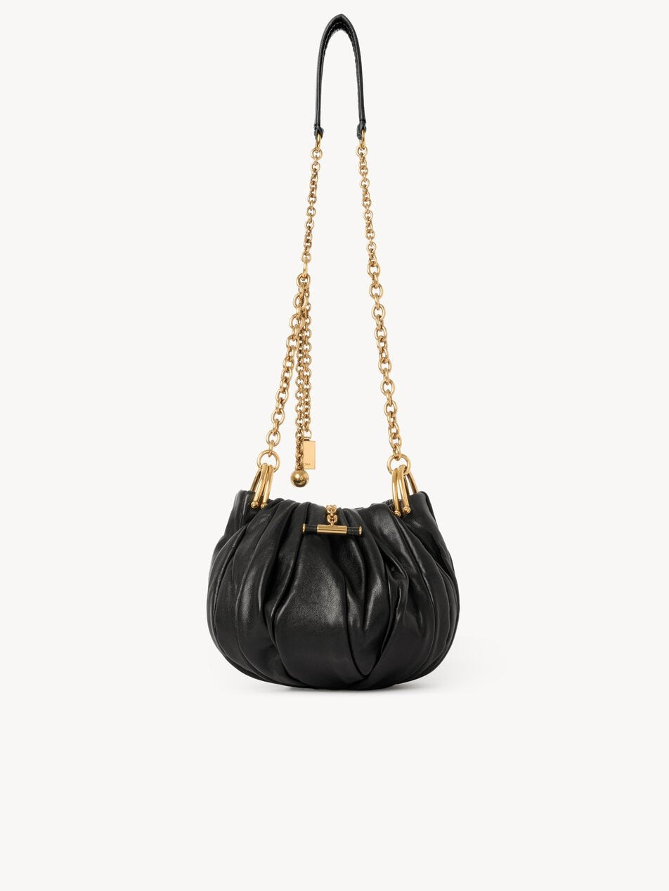 CHLOE Plissé shoulder bag with chain in pleated leather Black