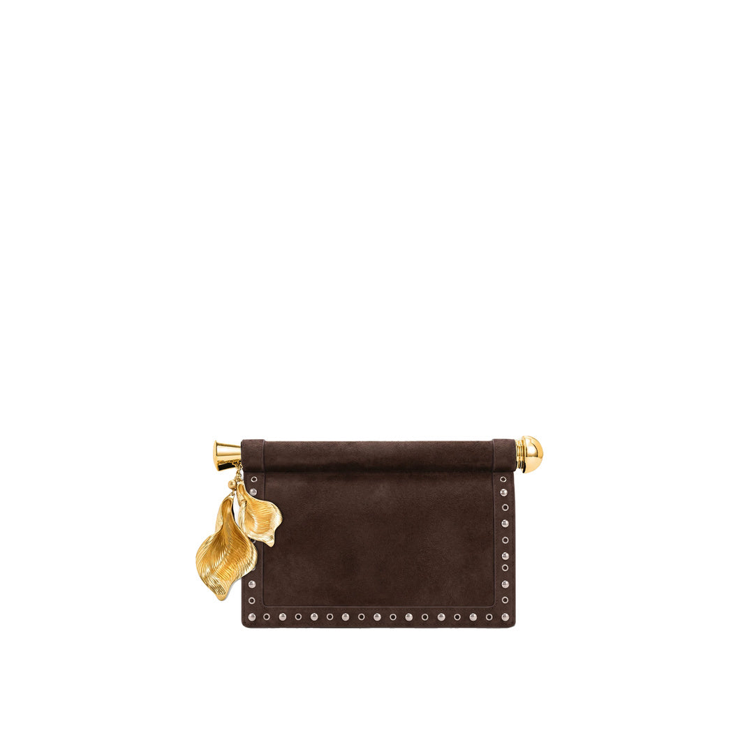JW PEI Holly Faux Suede Metal Pendant Embellished Clutch - Coffee Brown