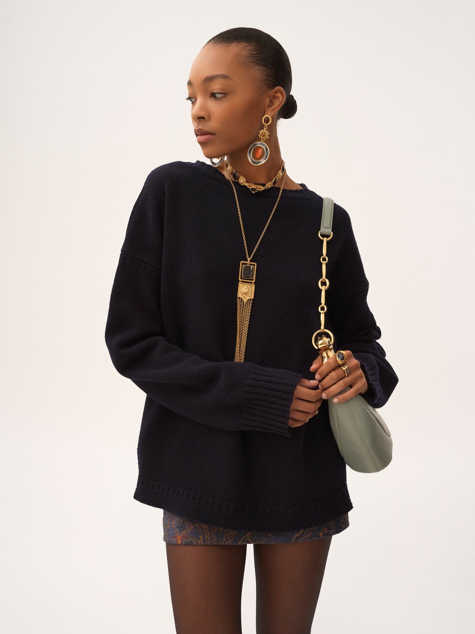 CHLOE Chain Horse shoulder bag in grained leather Bluish Green