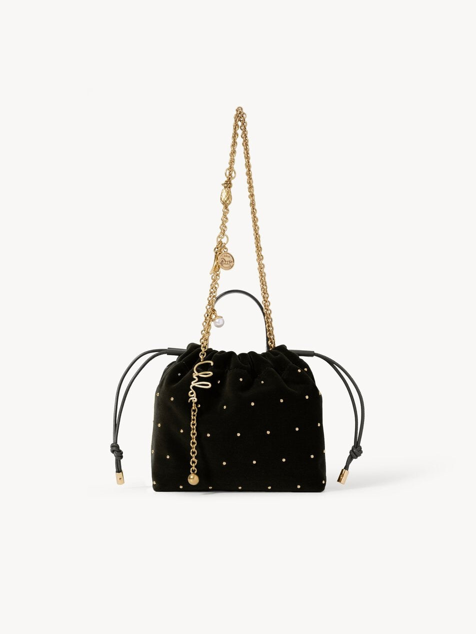 CHLOE Mini Chloé Icons shoulder bag with chain in velvet with studs Black