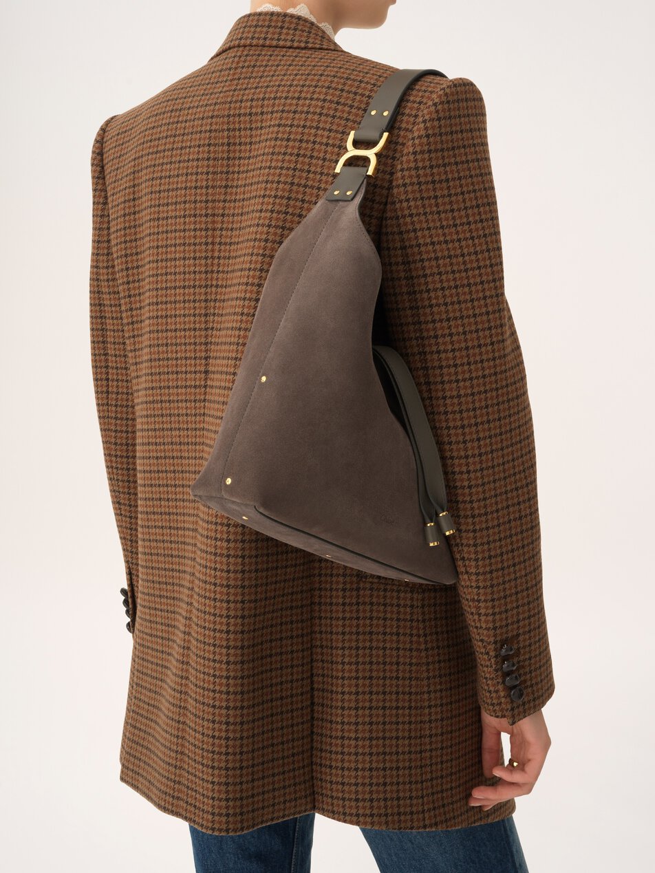 CHLOE Small Marcie hobo bag in suede leather Flannel Grey