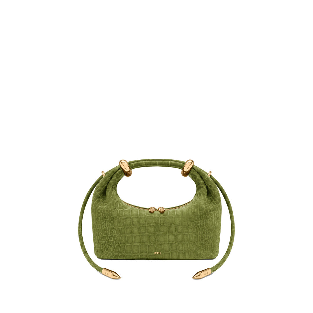 JW PEI Ellie Faux Suede Metal Ring Embellished Top Handle Bag - Green Croc