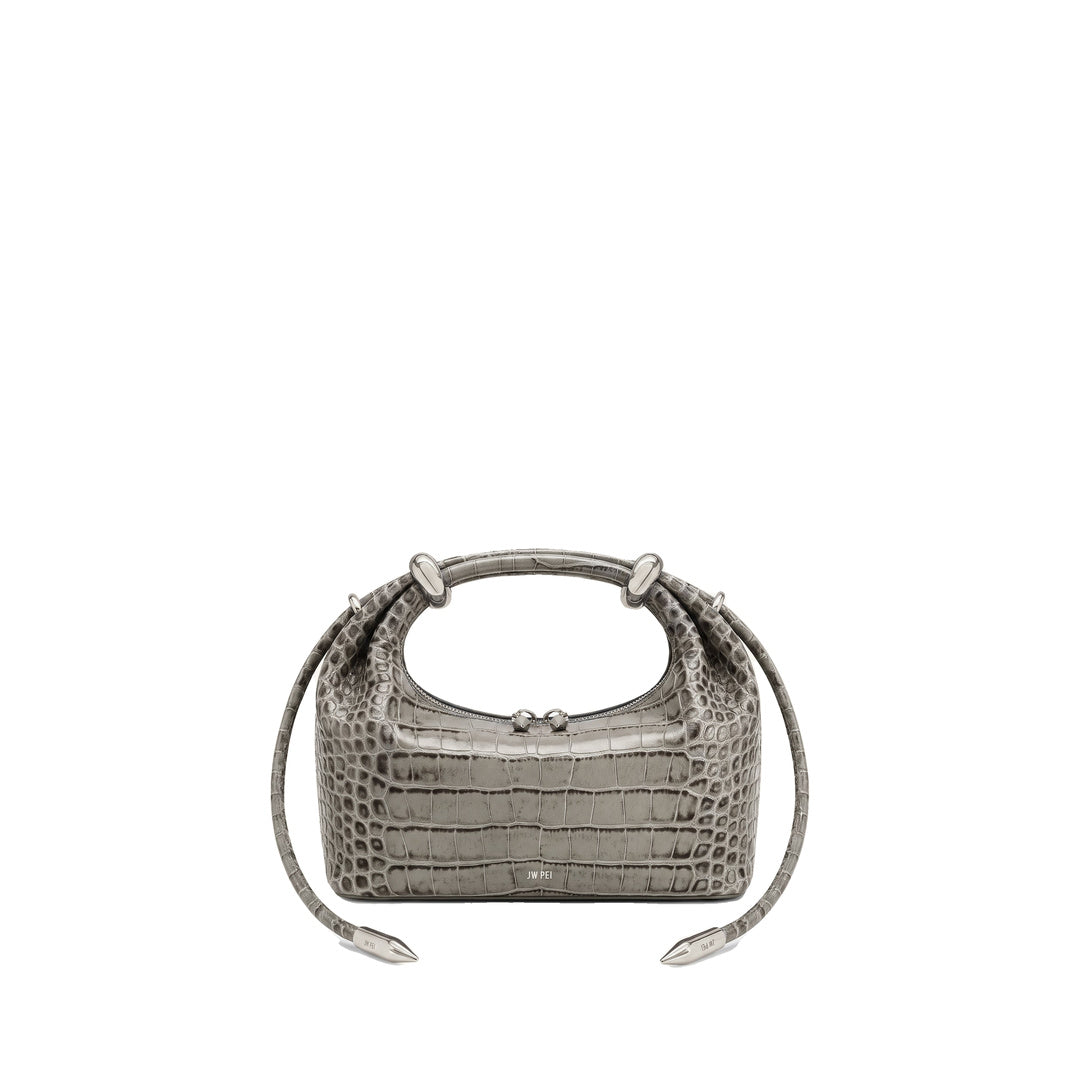 JW PEI Ellie Metal Ring Embellished Top Handle Bag - Medium Gray Croc
