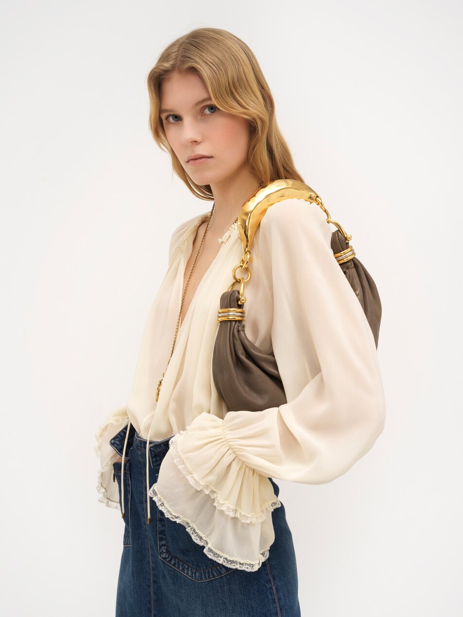 CHLOE Small Bracelet hobo Bag in grained leather Flannel Grey