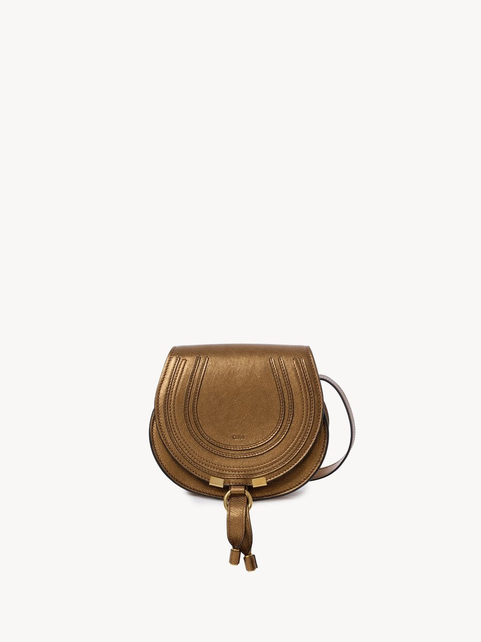 CHLOE Small Marcie saddle bag in metallized leather Golden Brown