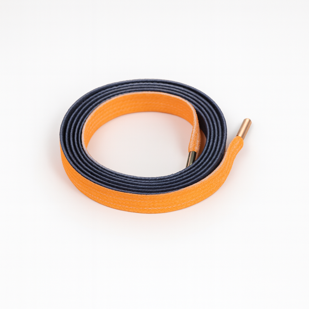 Gradient Shoelaces that go from deep black to vibrant orange shown in a white background 