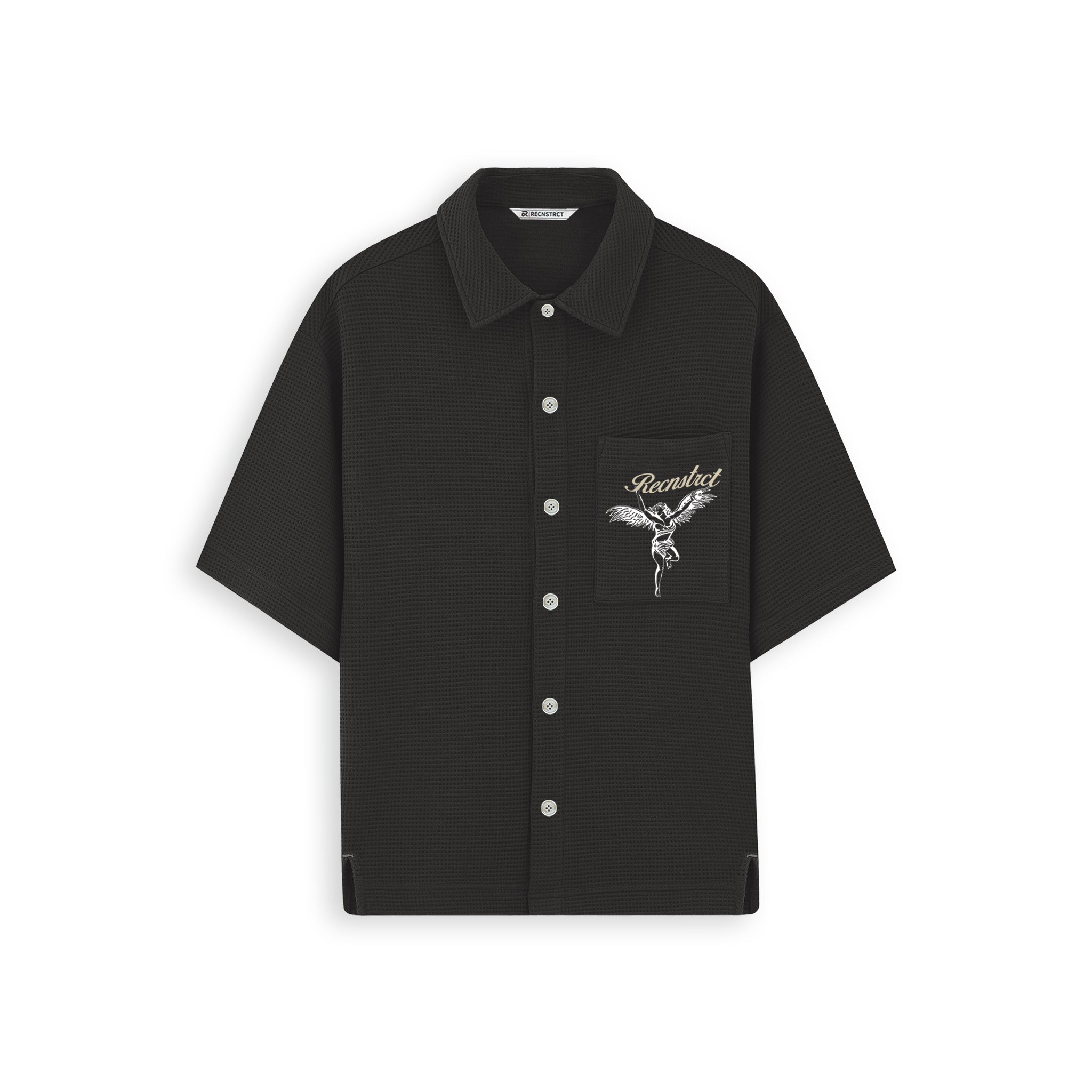 Waffle-Knit Textured shirt - Black