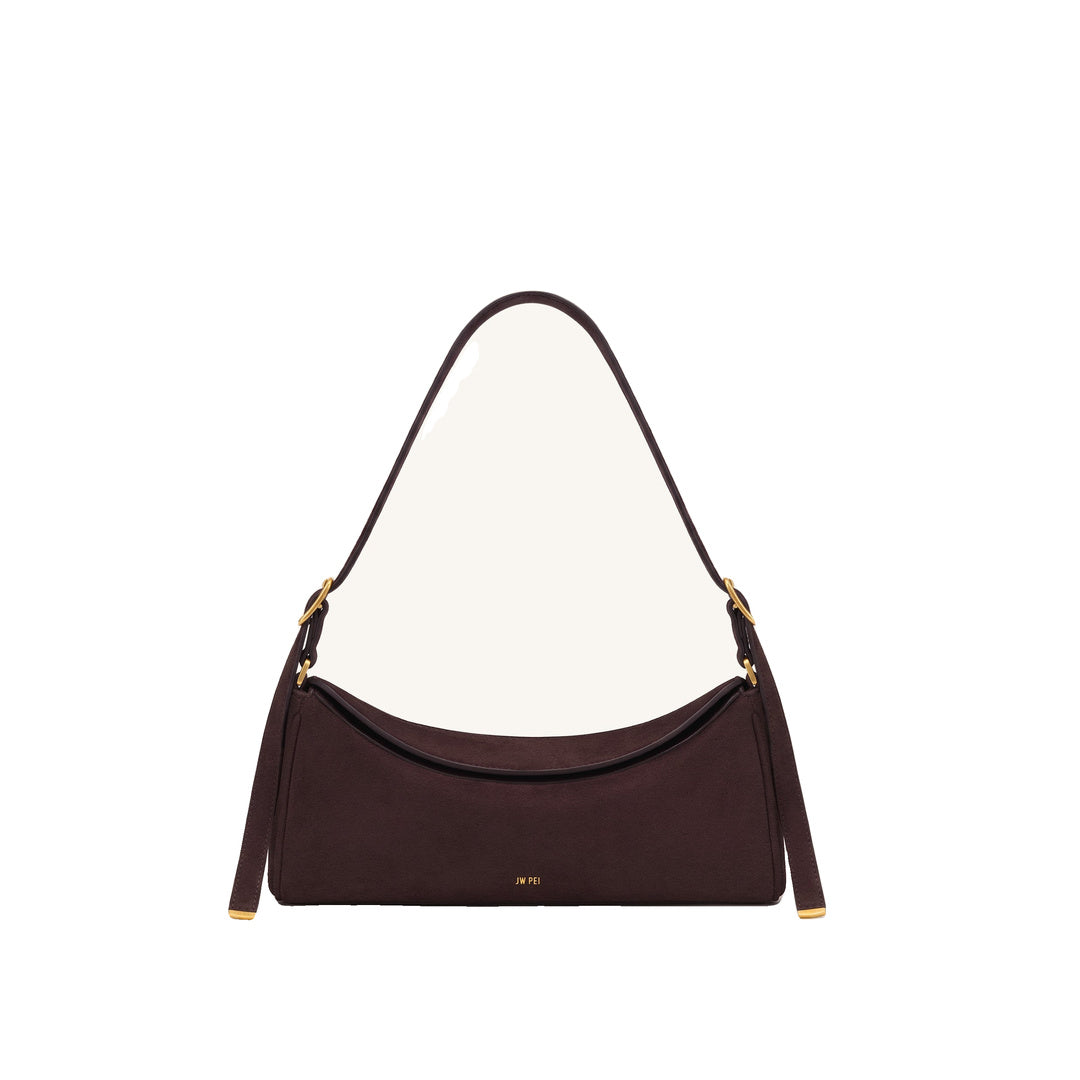 JW PEI Elowen Faux Suede East-West Shoulder Bag - Dark Brown