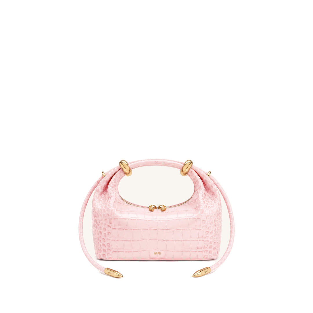 JW PEI Ellie Metal Ring Embellished Top Handle Bag - Sakura Pink Croc