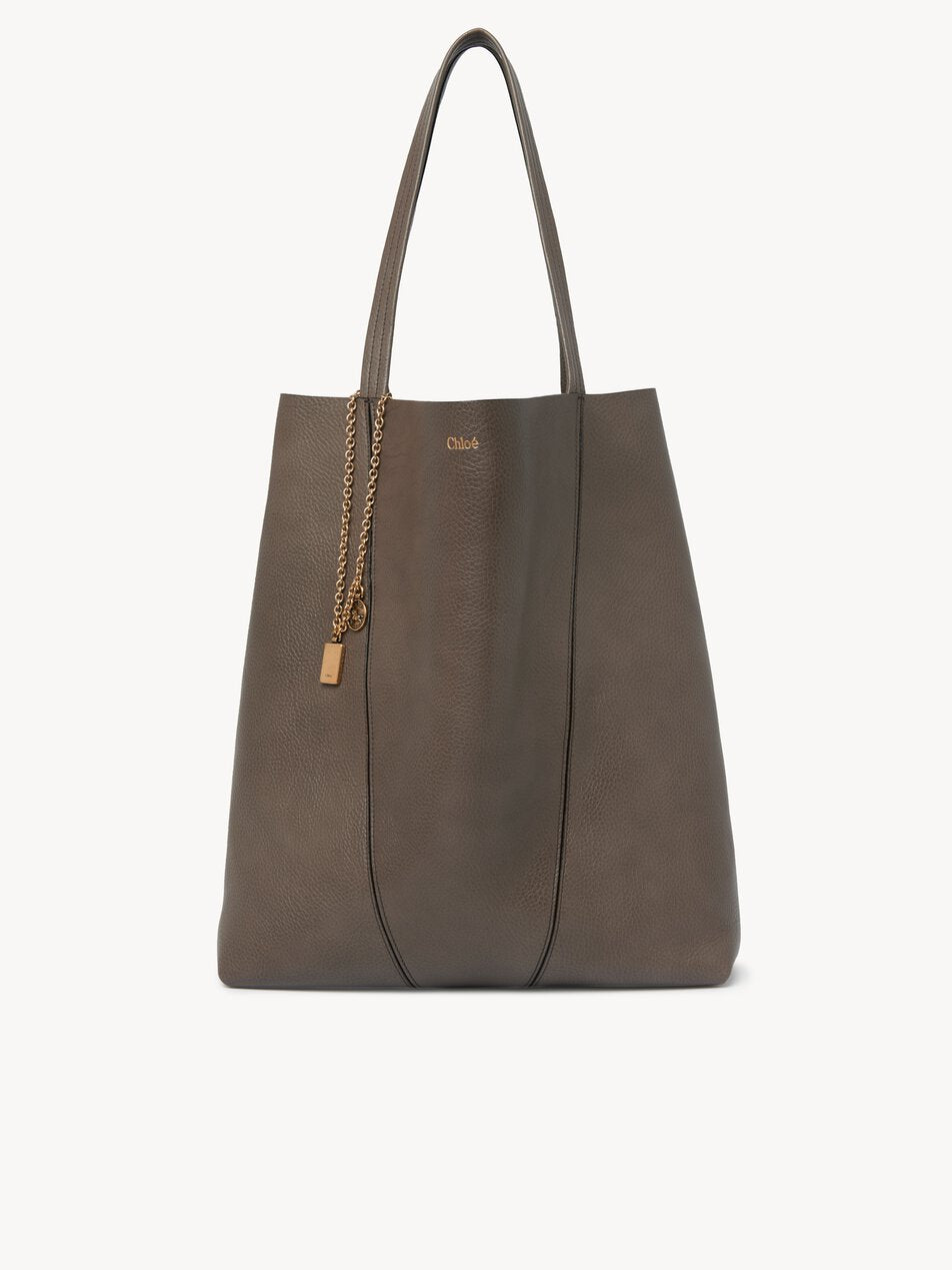 CHLOE Large Chloé Spin tote bag in grained leather Flannel Grey