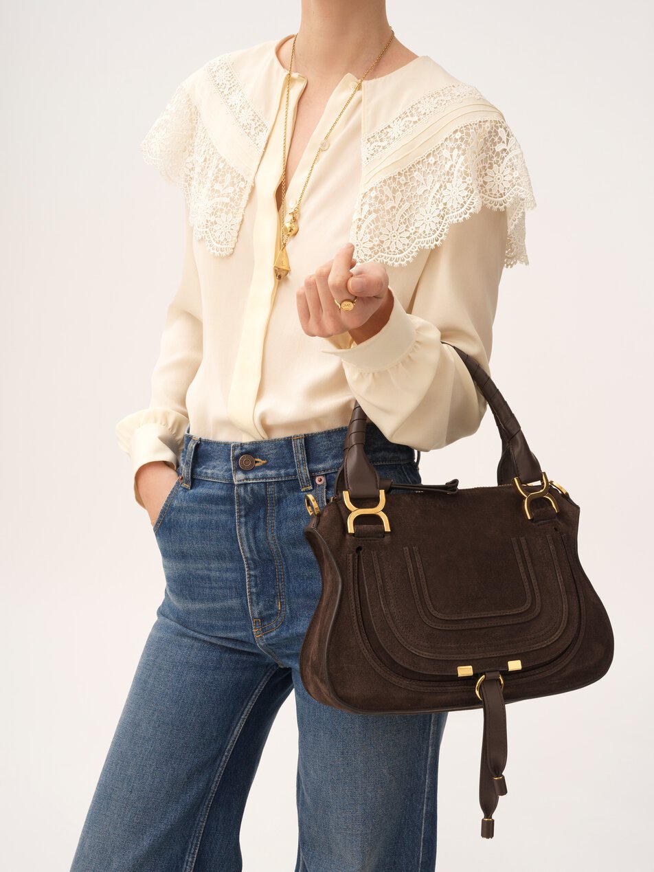 CHLOE Small Marcie bag in suede leather Kohl Brown