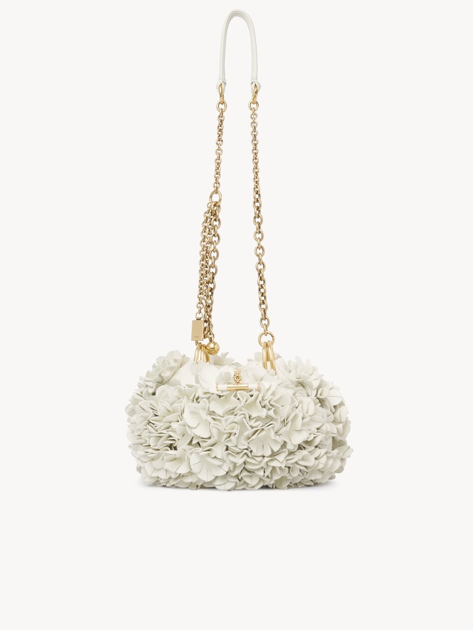 CHLOE Plissé shoulder bag with chain in leather flowers White