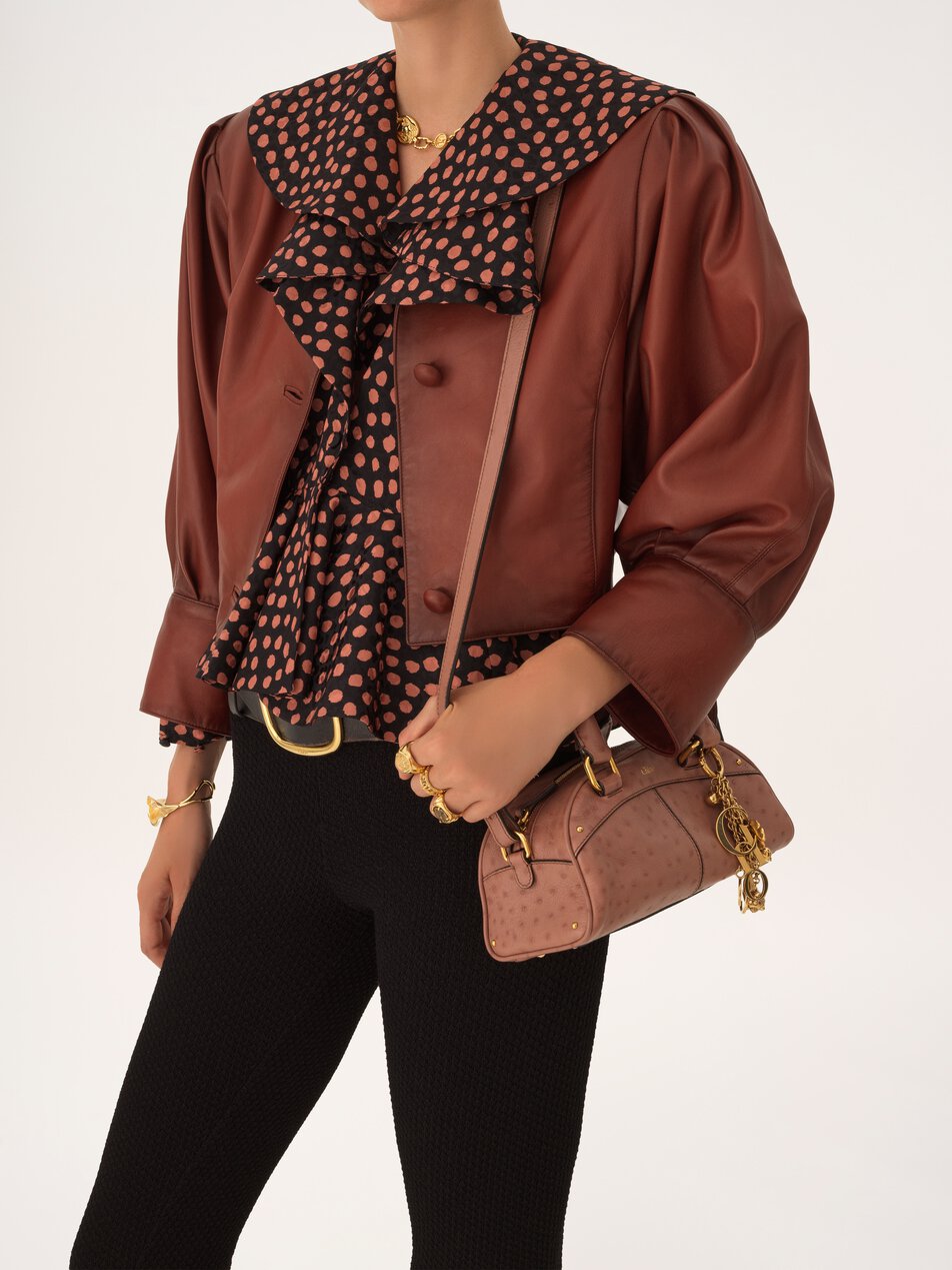 CHLOE Small Chloé bowling bag in ostrich-effect leather Nougat