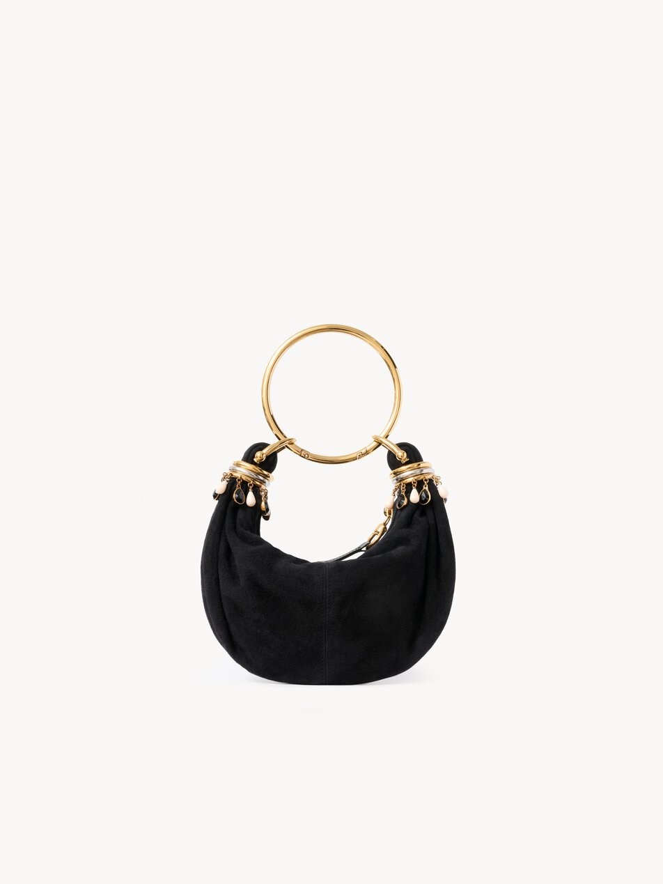 CHLOE Mini Beaded Bracelet Hobo bag in suede leather Black