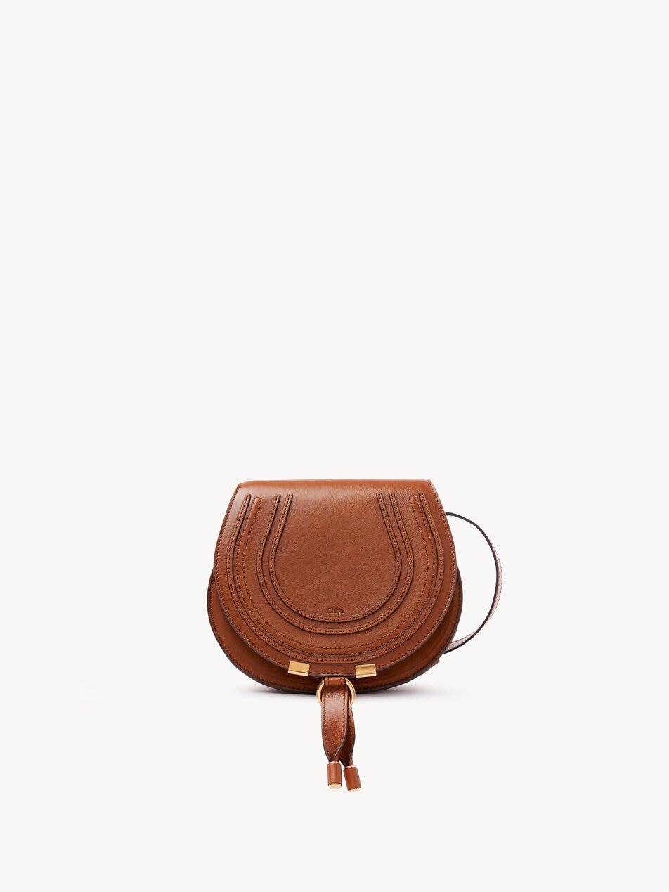 CHLOE Small Marcie saddle bag in shiny leather Clay Brown