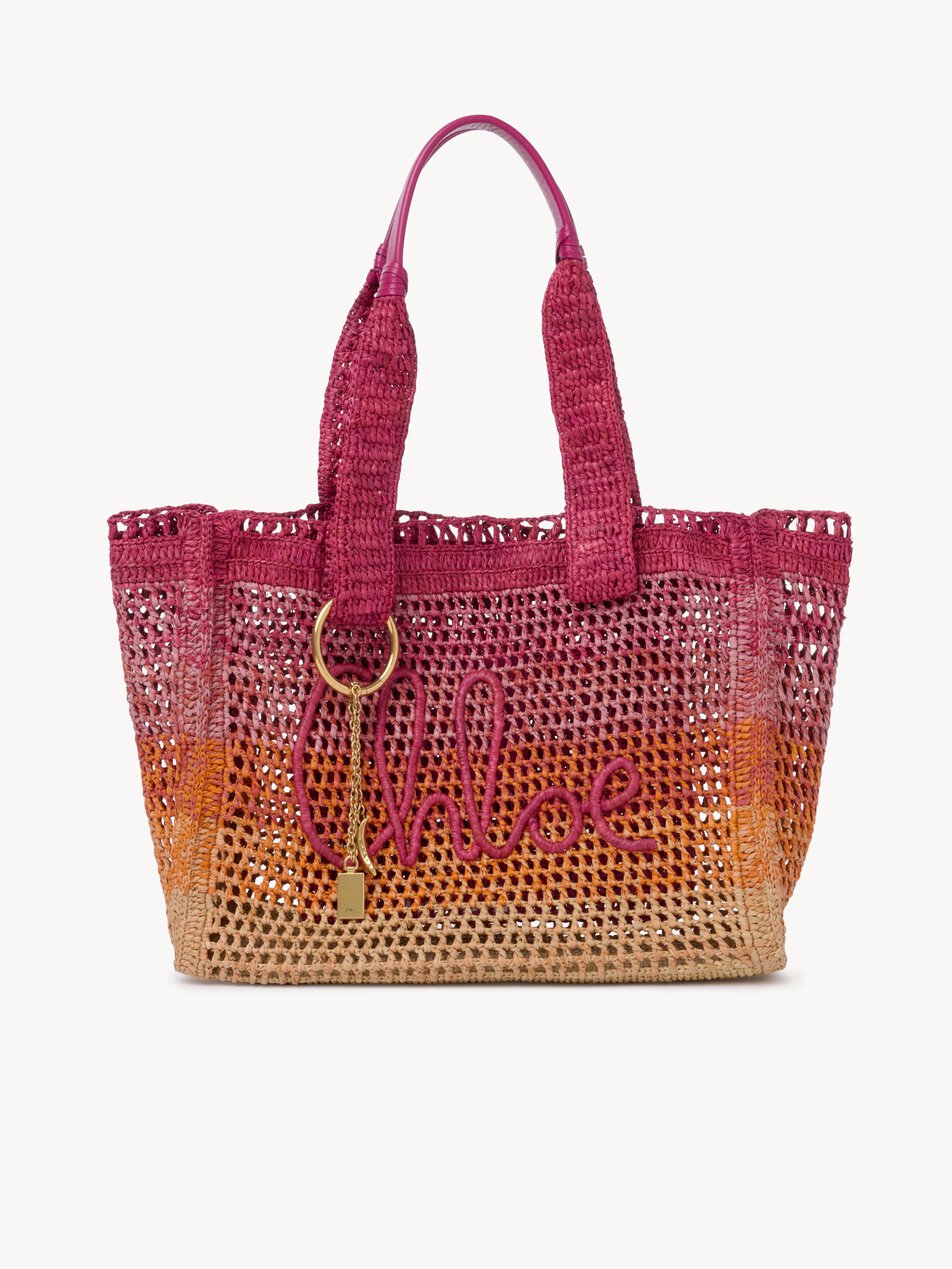 CHLOE Summer Banana east-west tote bag in raffia Multicolor Orange