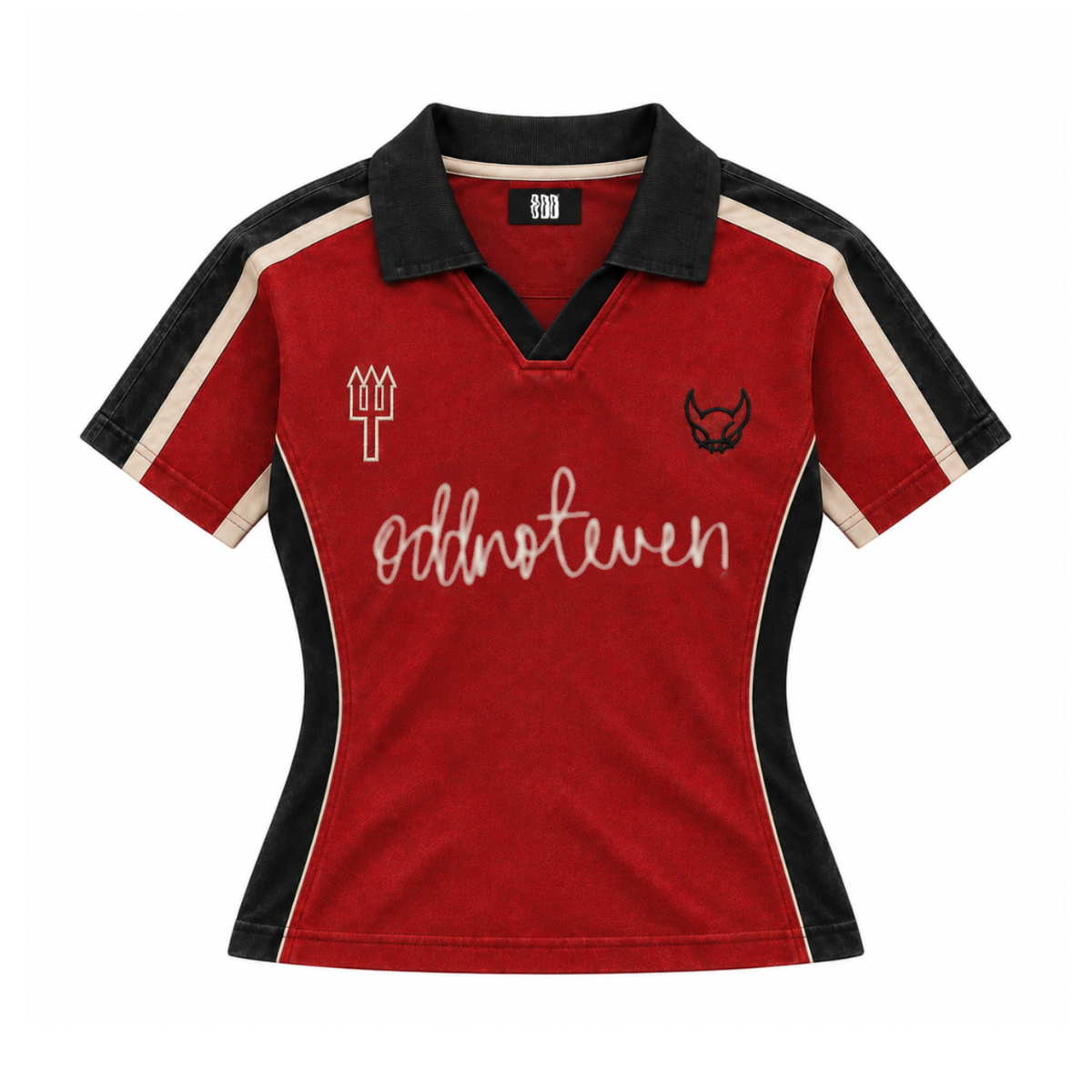 Red Devils Retro Baby Tee in washed red, flat front view