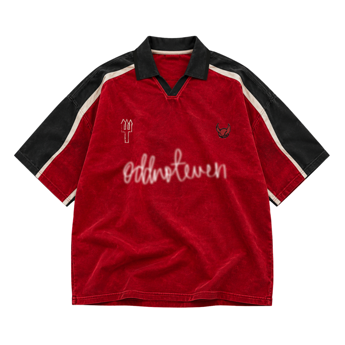 Red Devils Retro Polo in washed red, flat front view