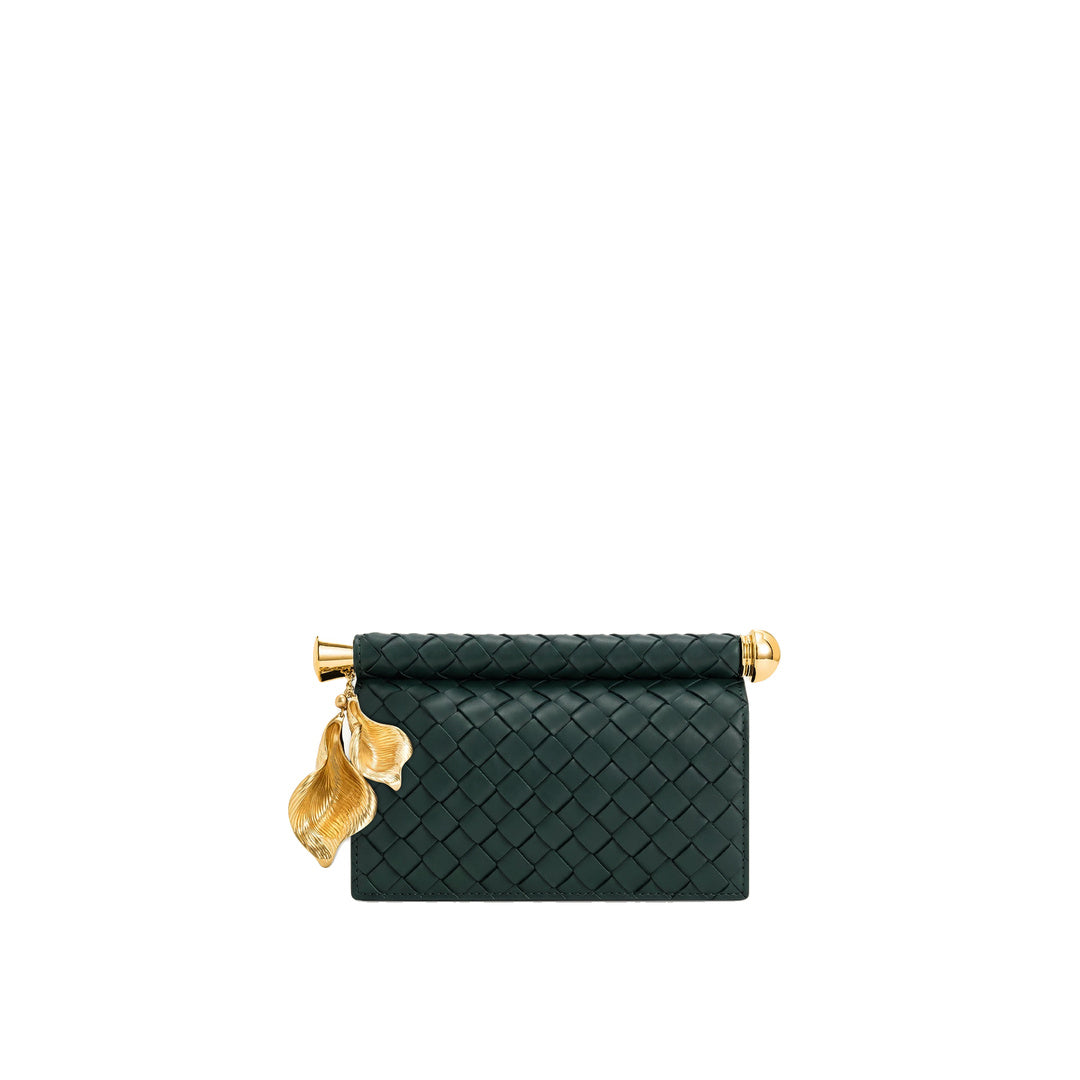 JW PEI Holly Woven Metal Pendant Embellished Clutch - Dark Green