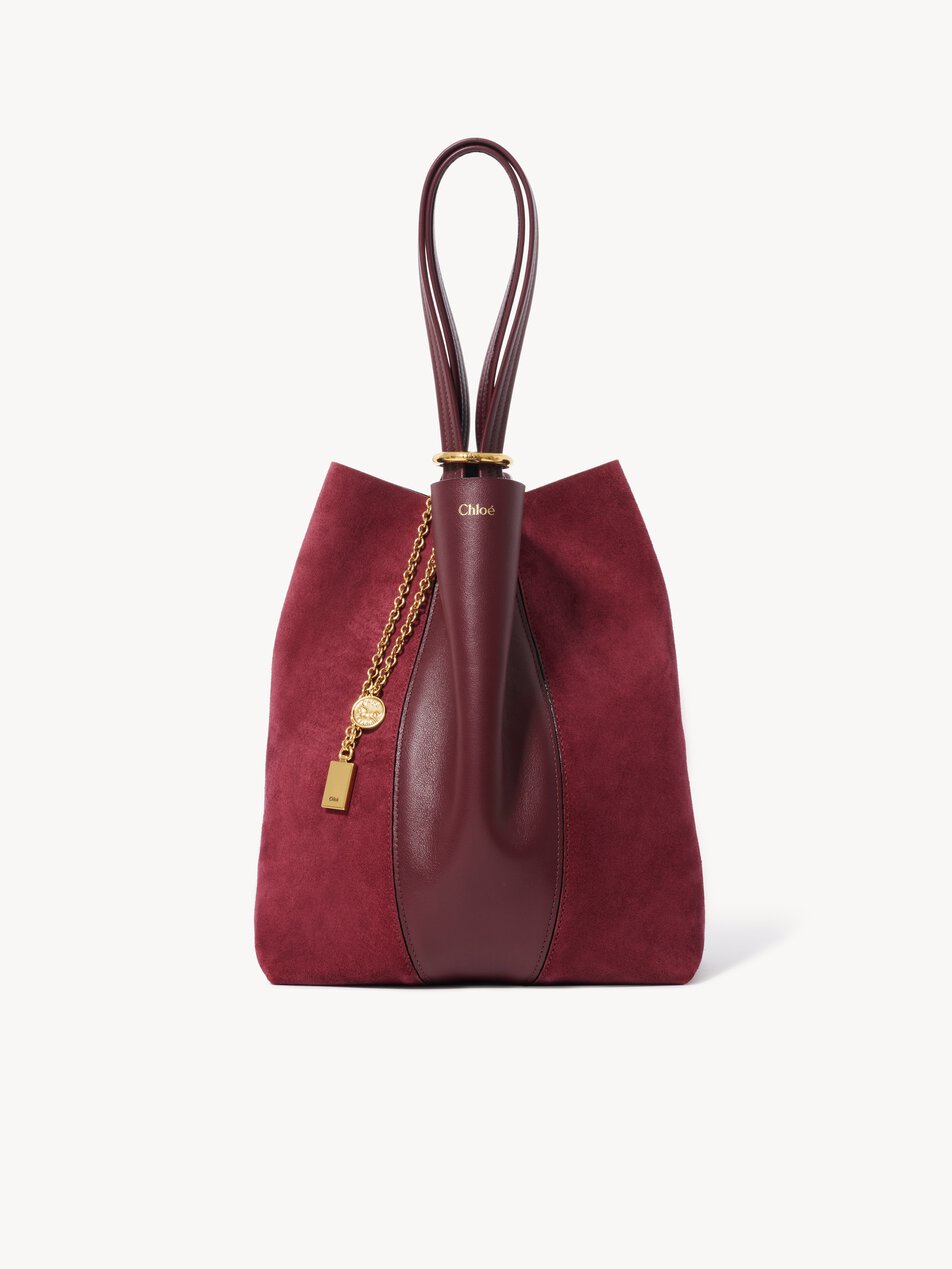 CHLOE Spin tote bag in suede & soft leather Burnt Red
