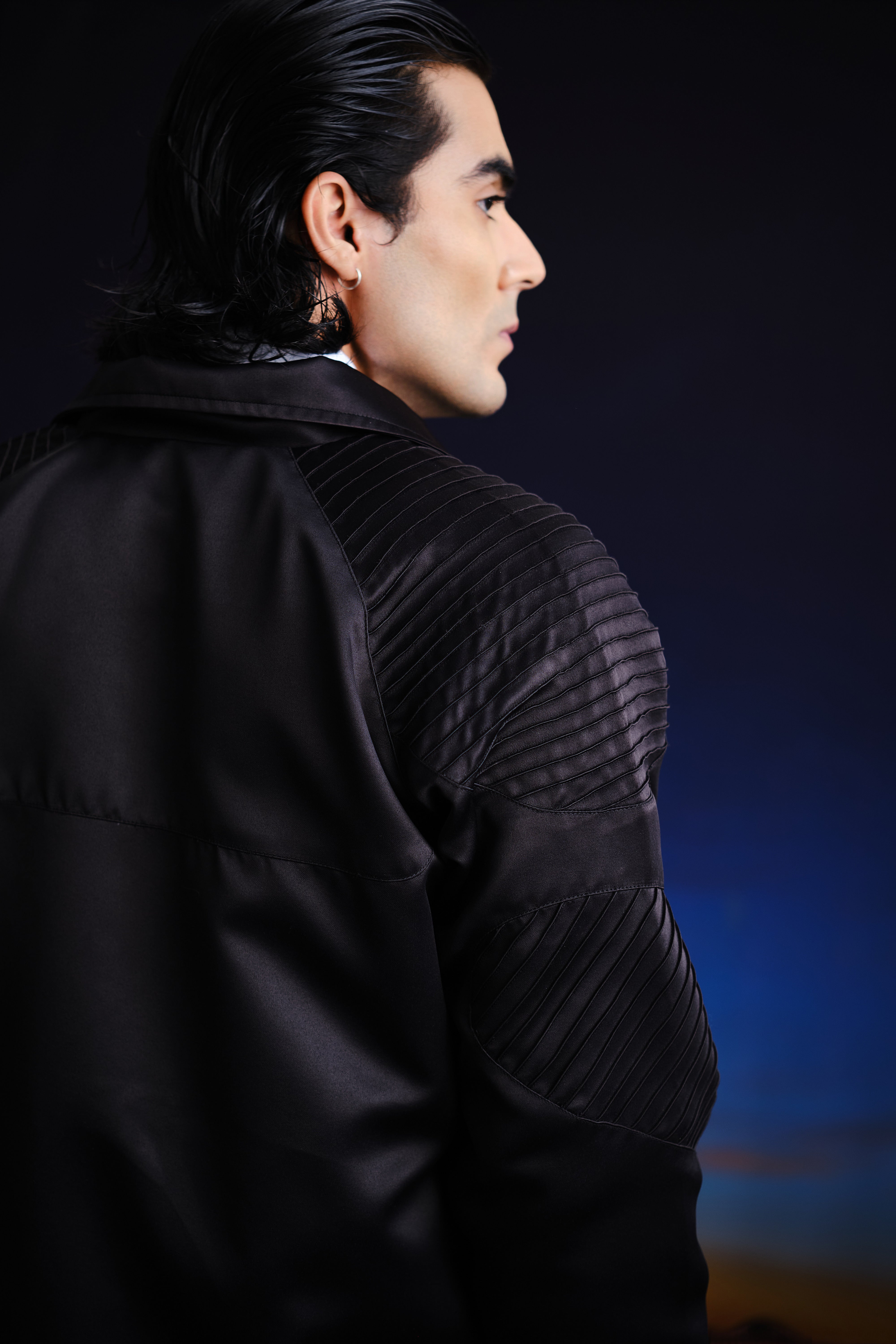 Midnight Armour Satin Bomber