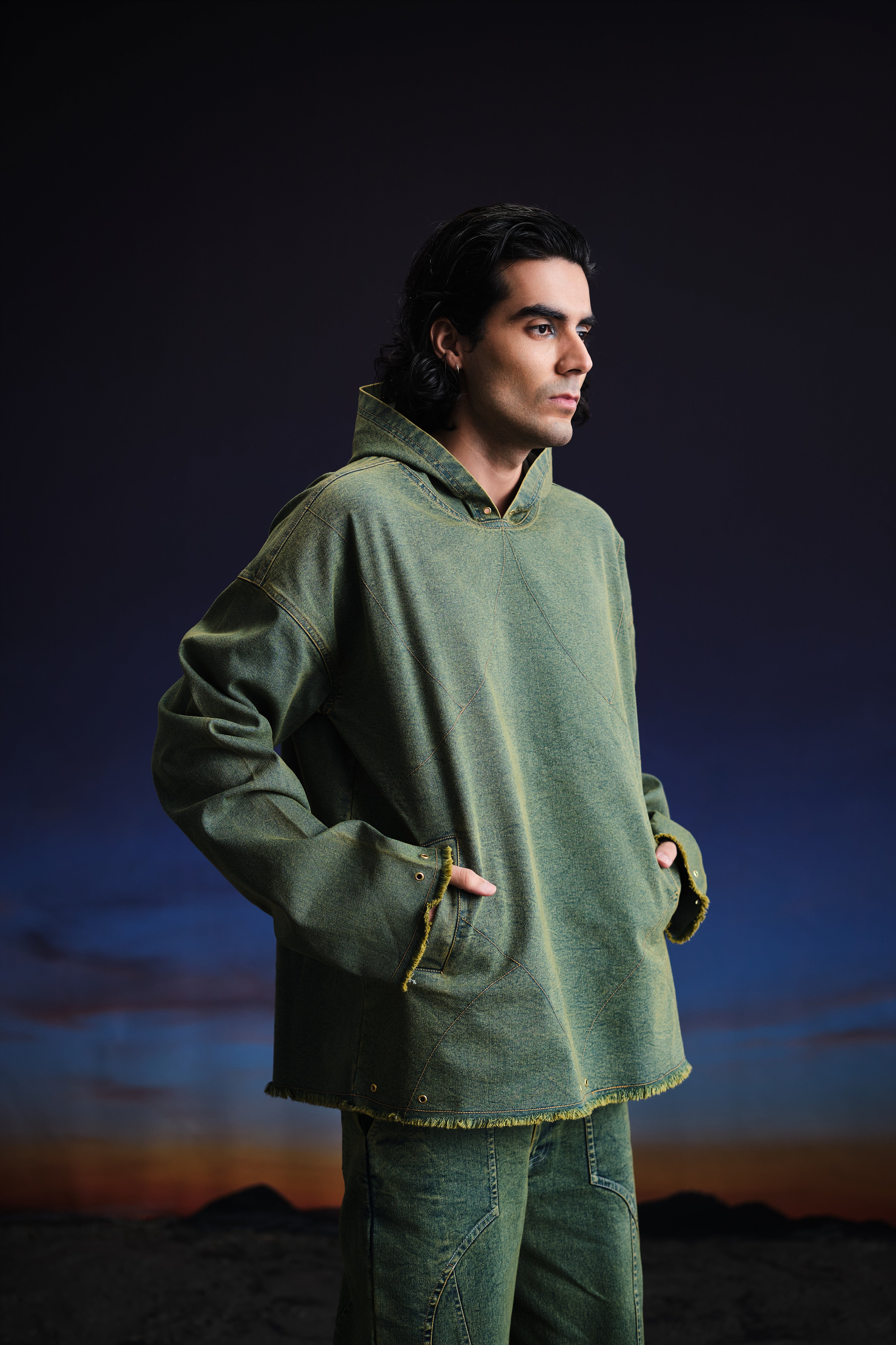 Drifter Denim Hoodie- Vintage Green