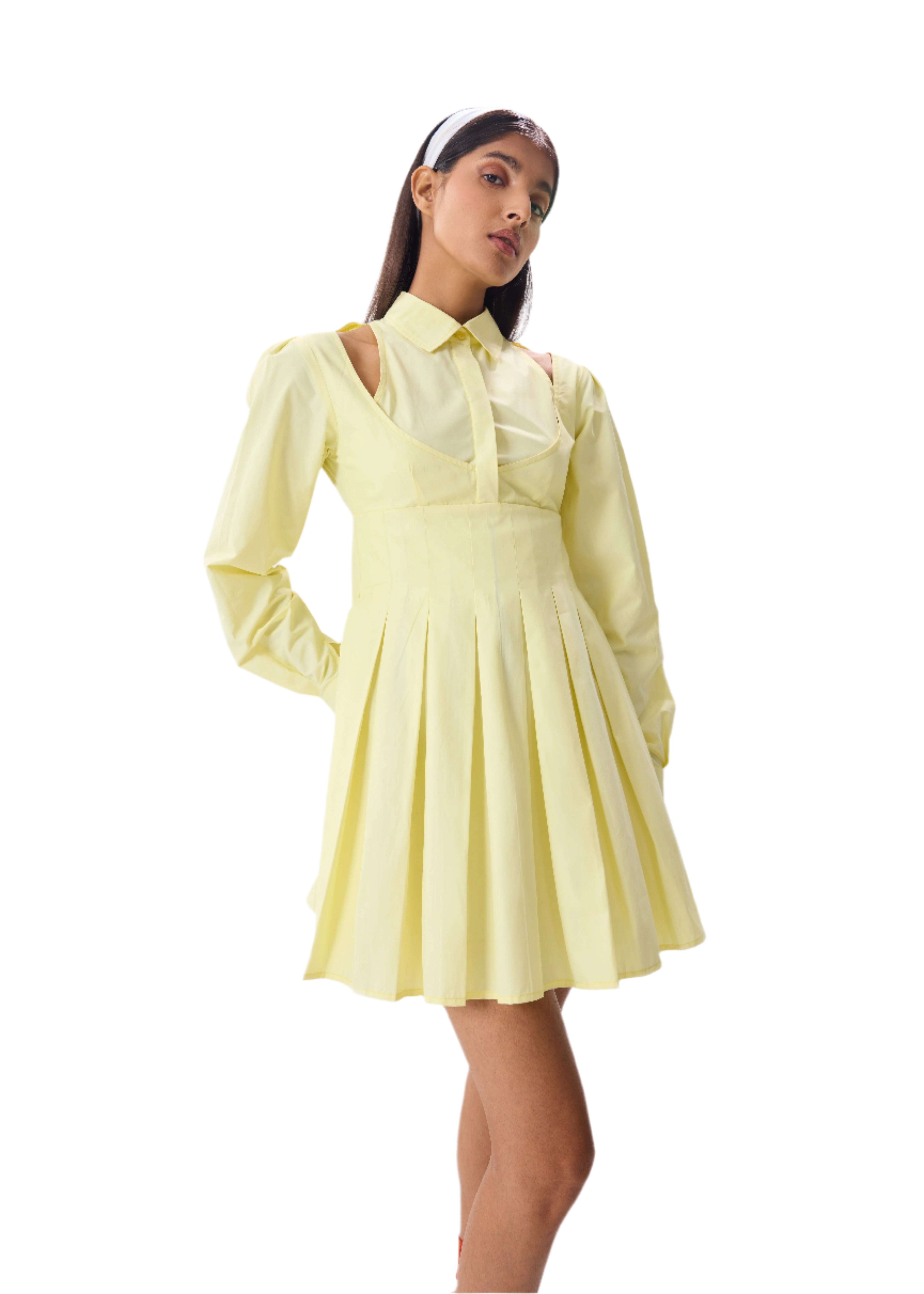 LEMON PLEATED SHIRT DRESS