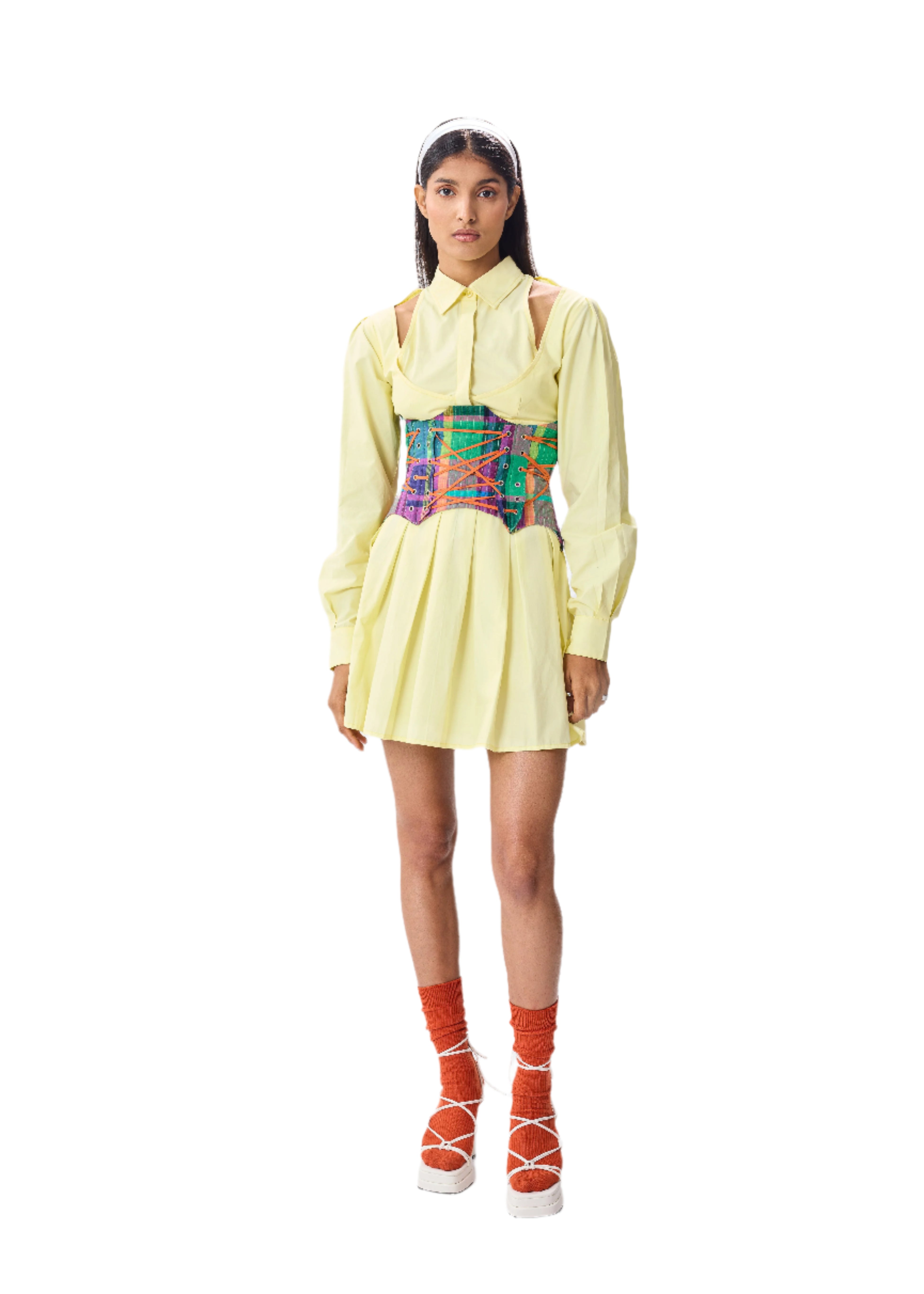 LEMON PLEATED SHIRT DRESS