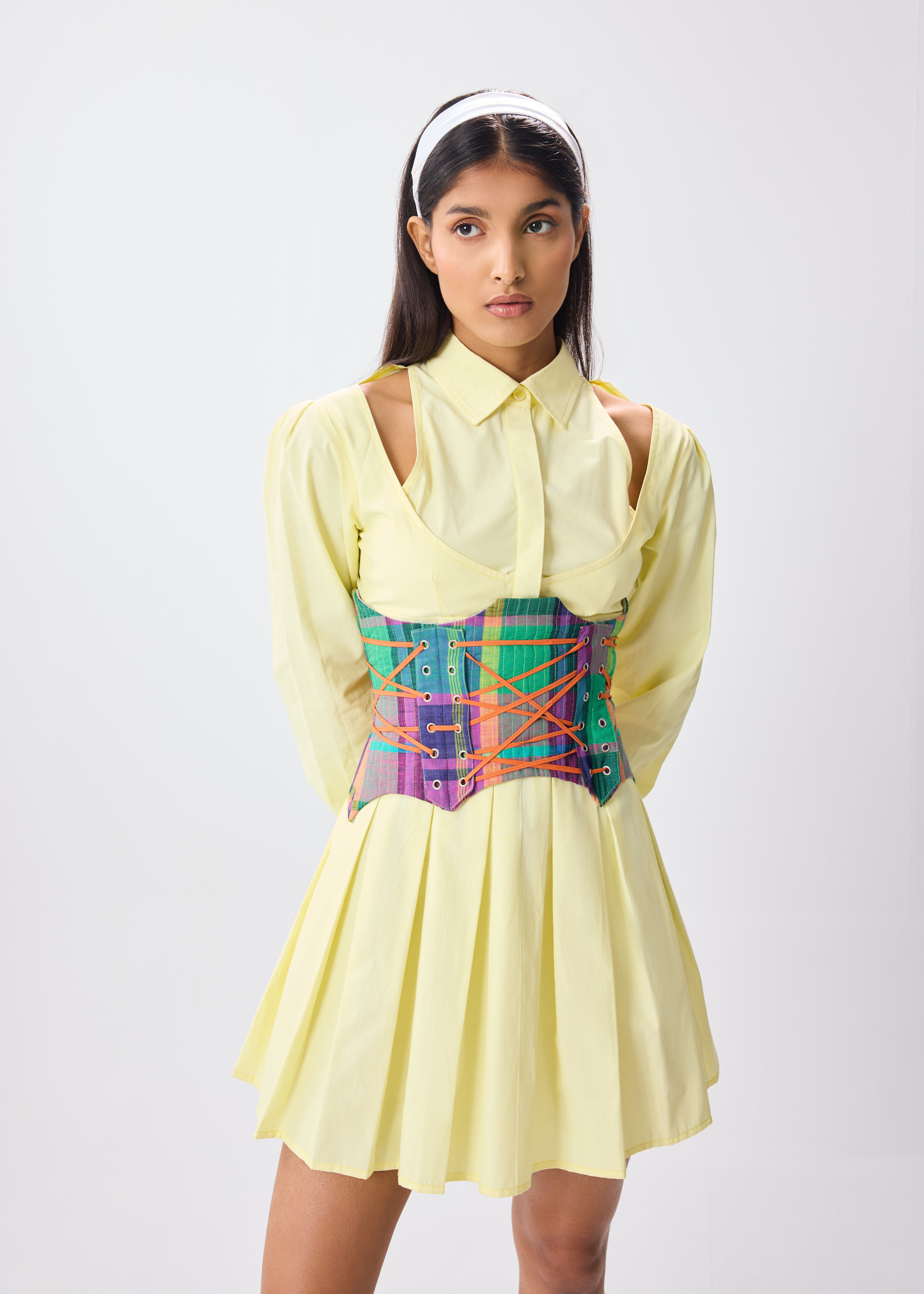 LEMON PLEATED SHIRT DRESS