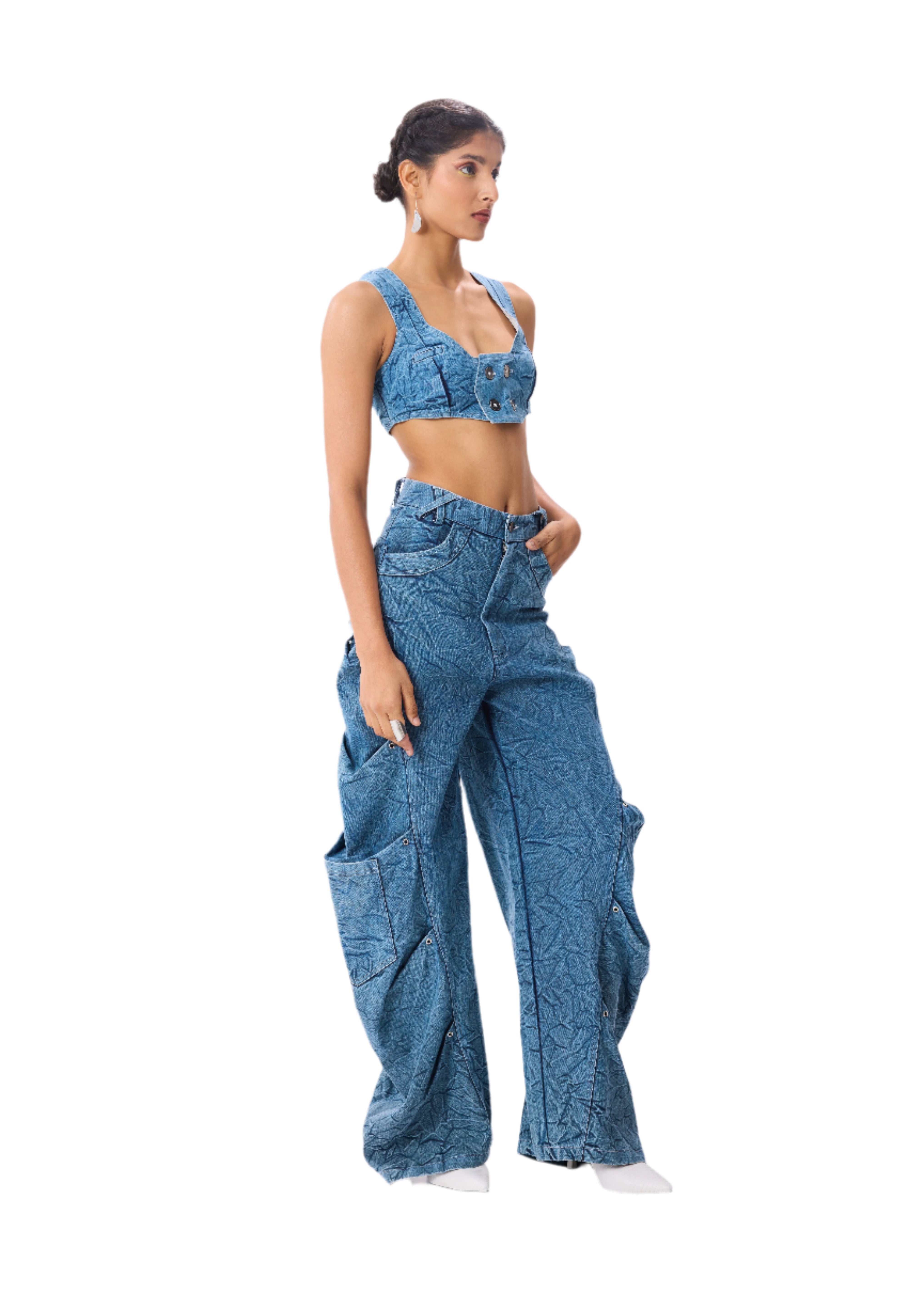 Denim Vest + Baggy Cargo Pants Set