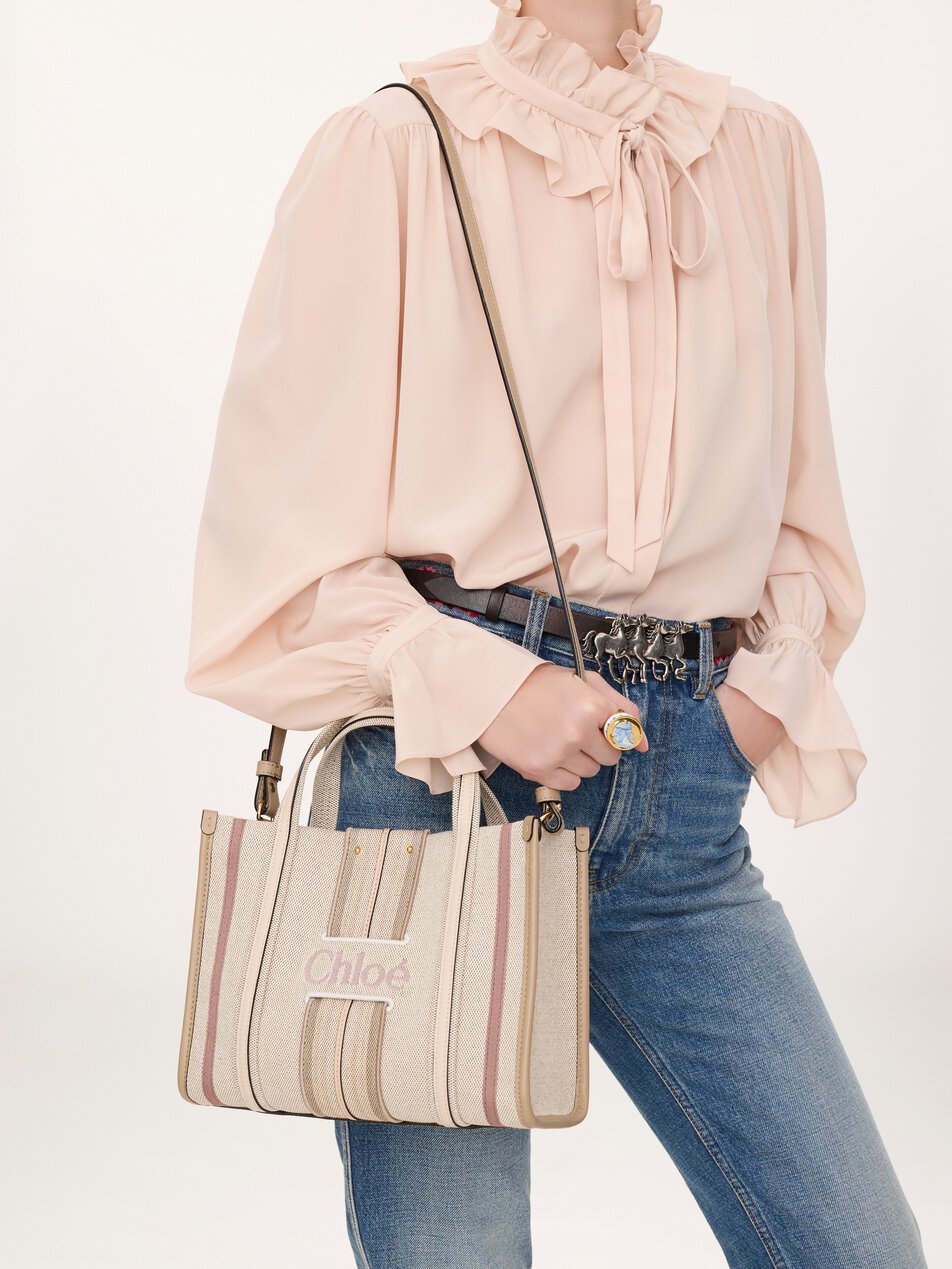 CHLOE Small Woody Loop tote bag in canvas Nude