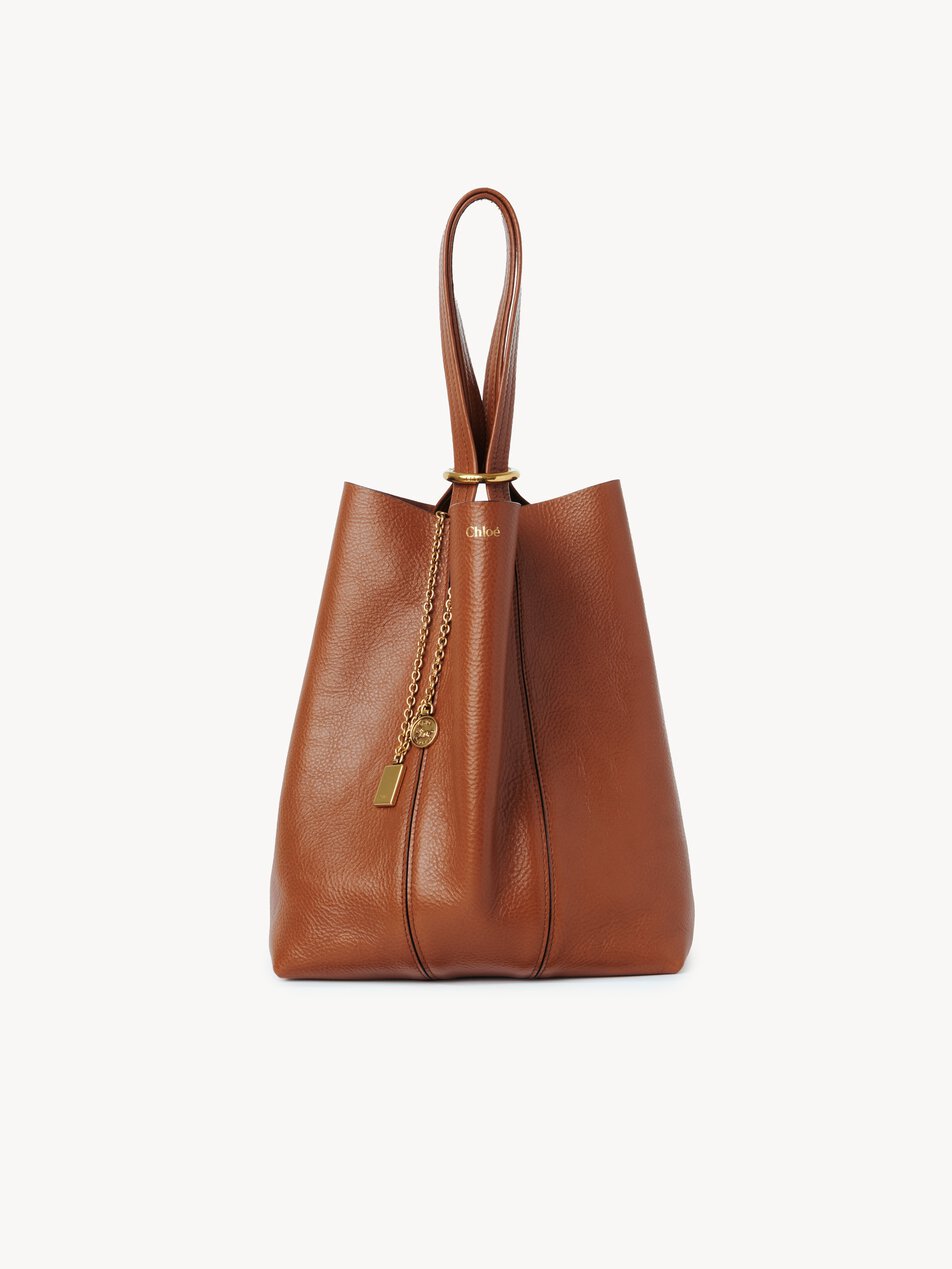 CHLOE Spin tote bag in grained leather Clay Brown